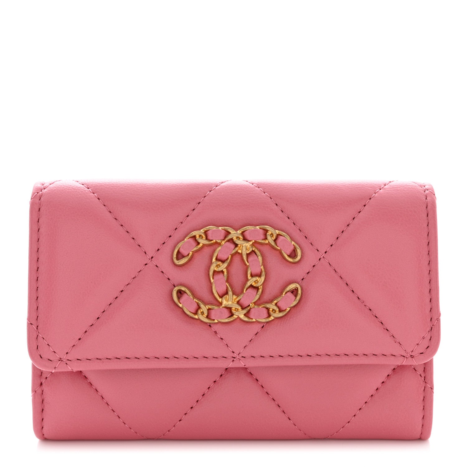Chanel Shiny Goatskin Quilted Chanel 19 Flap Card Holder Pink 1 of 9