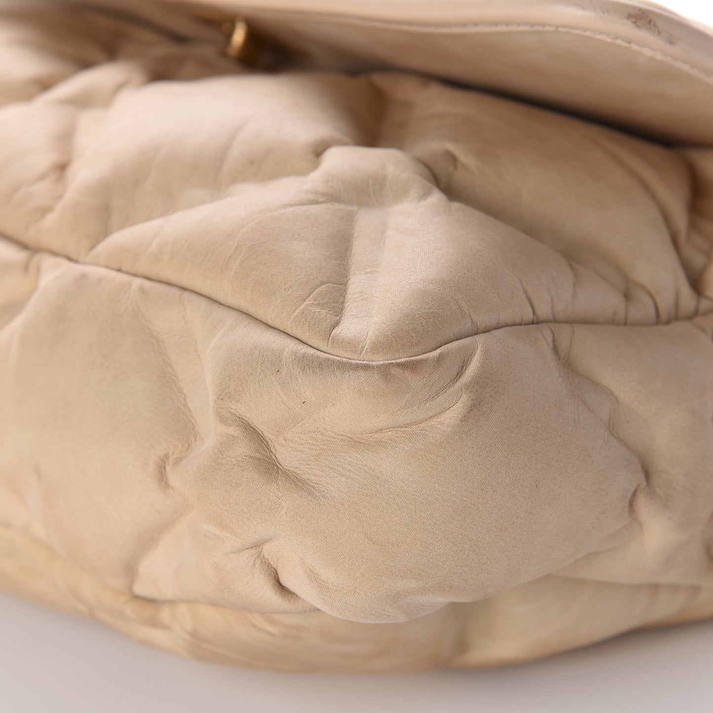 Iridescent Calfskin Quilted Small Chesterfield Flap Light Beige