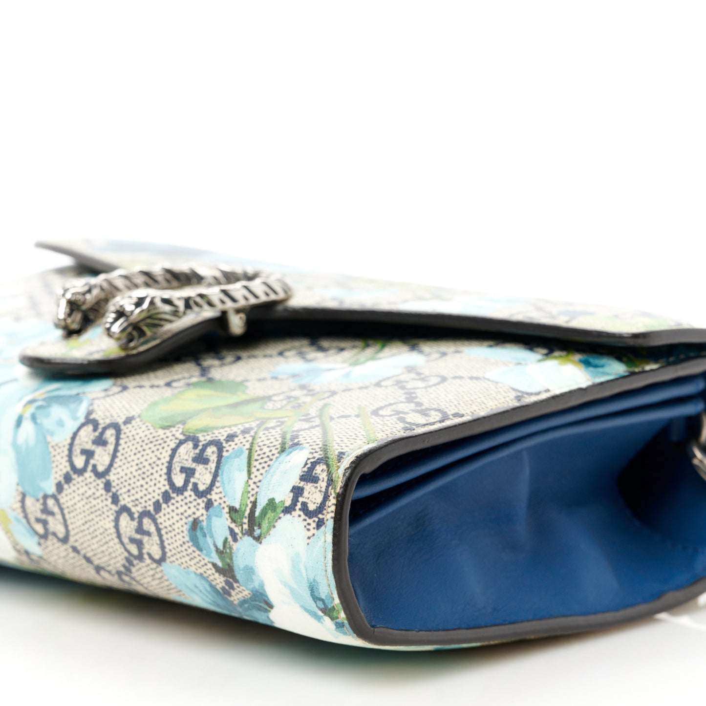 GG Supreme Monogram Blooms Mini Dionysus Chain Wallet Beige Blue Navy Vintage Blue
