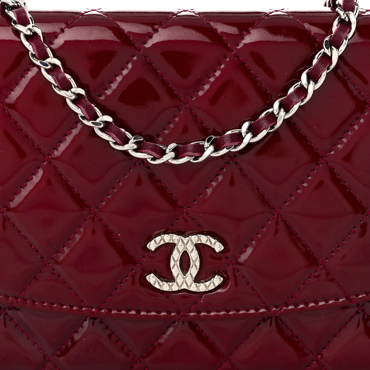 Chanel Patent Quilted Brilliant Wallet On Chain WOC Dark Burgundy 9 of 12