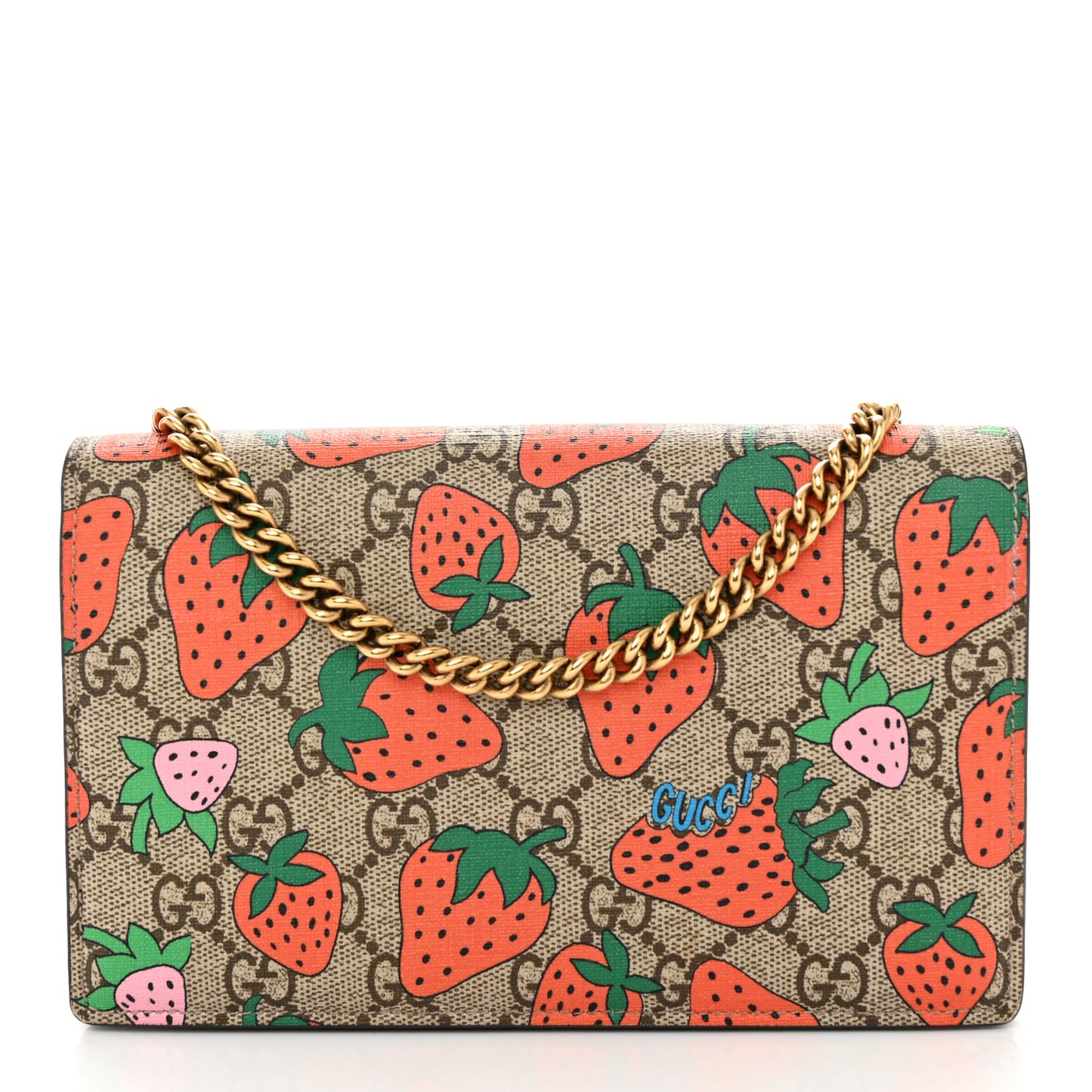 GG Supreme Monogram Strawberry Chain Wallet