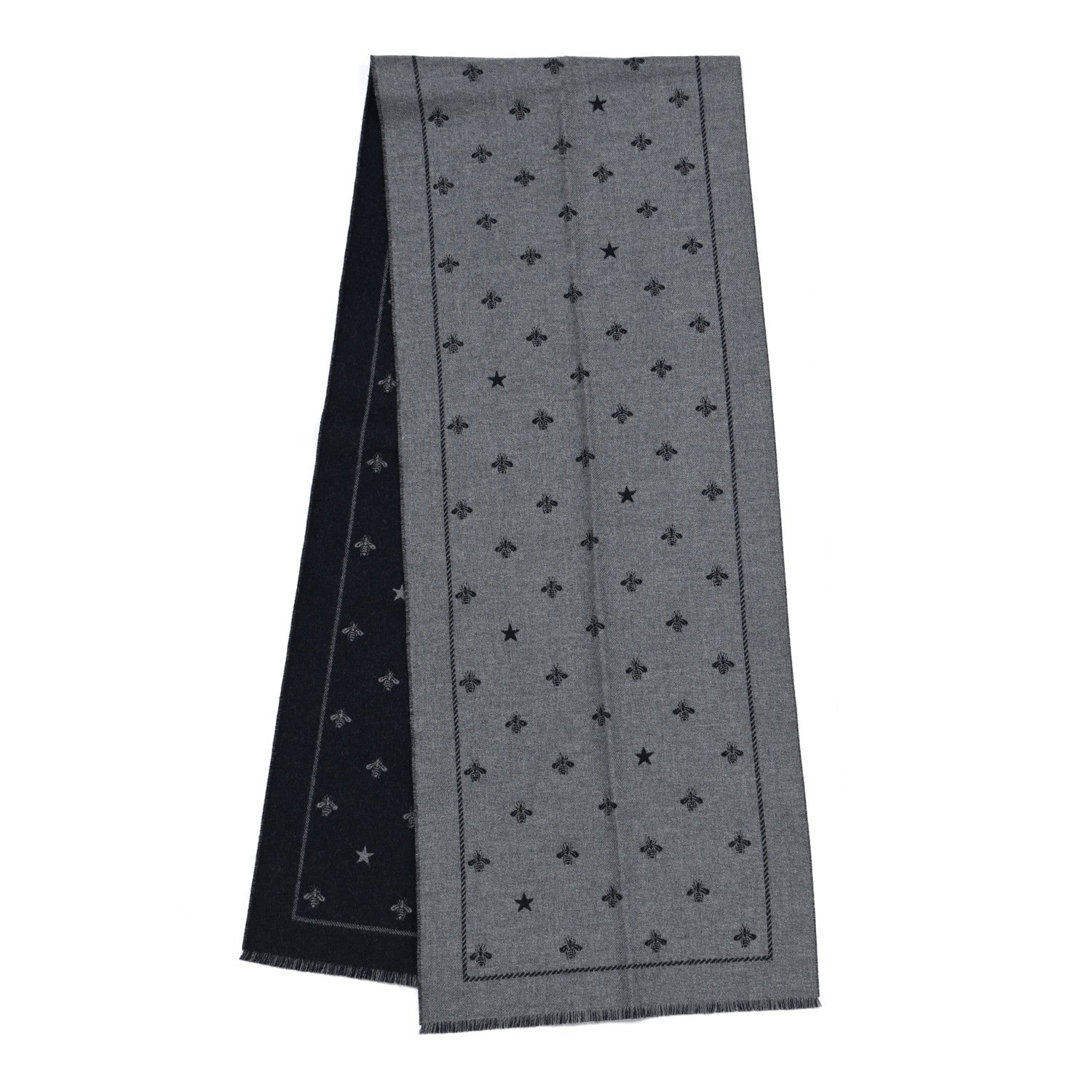 Gucci Wool Bee Costel Scarf Grey Blue 2 of 4