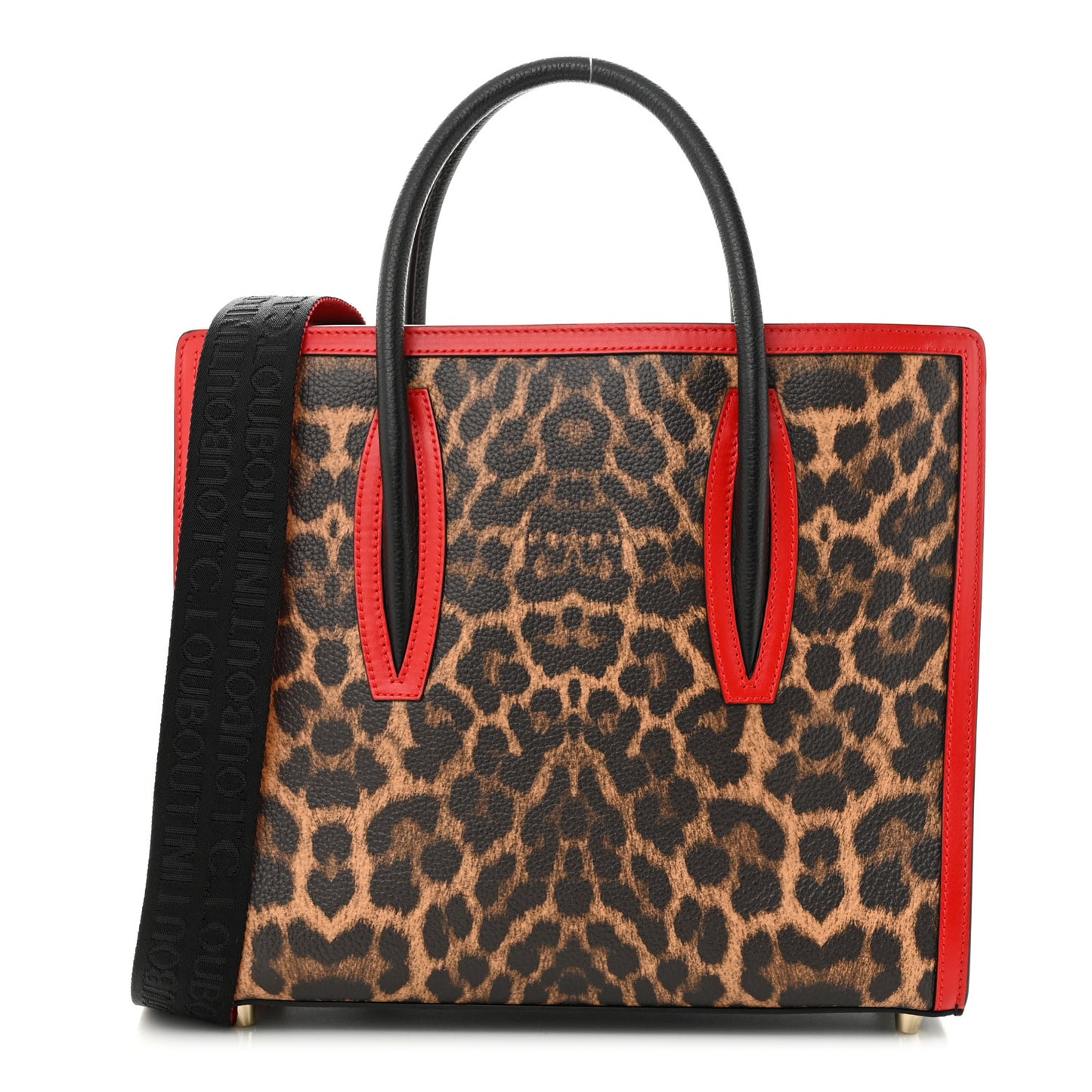 Calfskin Leopard Jacquard Spiked Medium Paloma Red Black