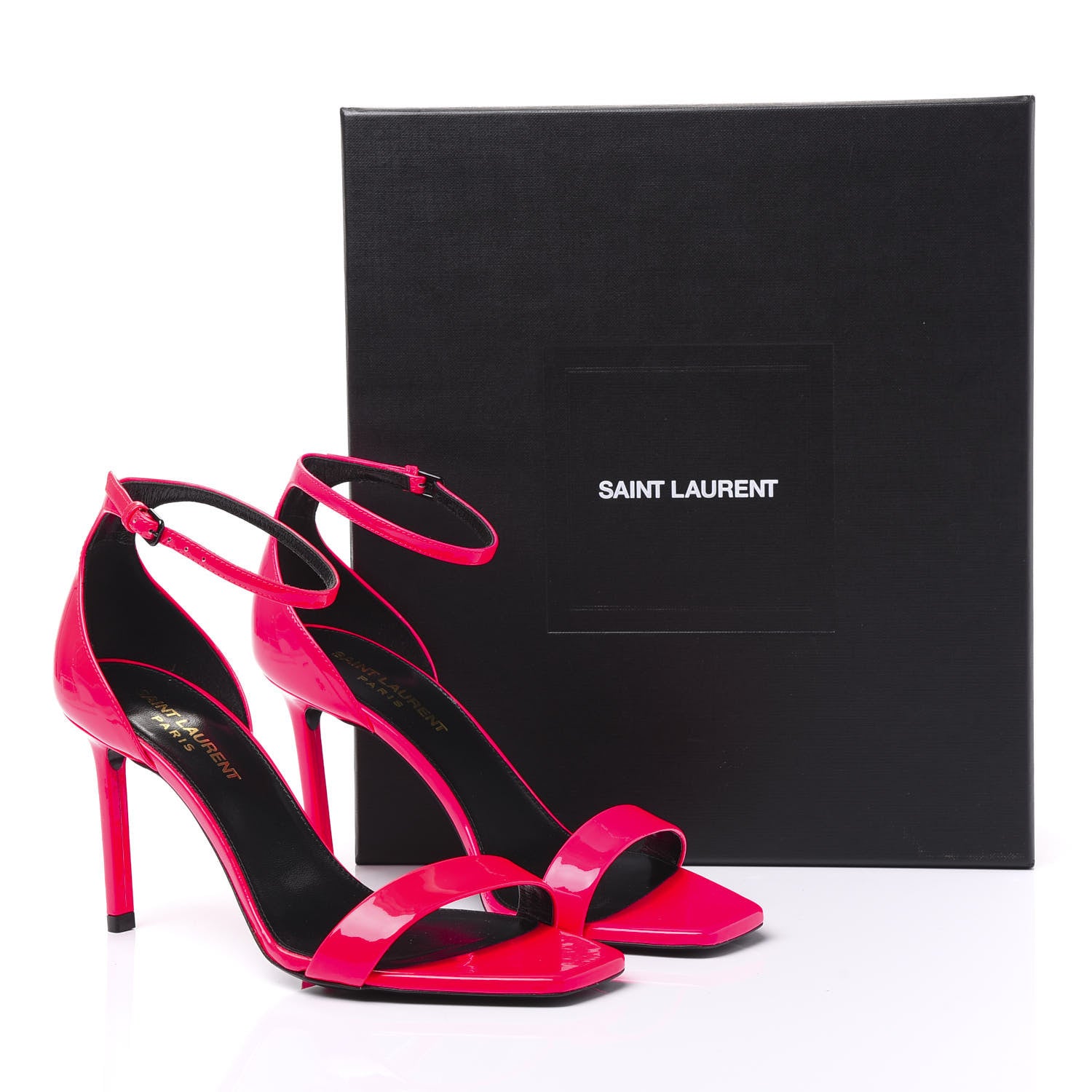 Saint Laurent Patent Calfskin Amber 105 Ankle Strap Sandals 37.5 Fuchsia Fluo 9 of 9