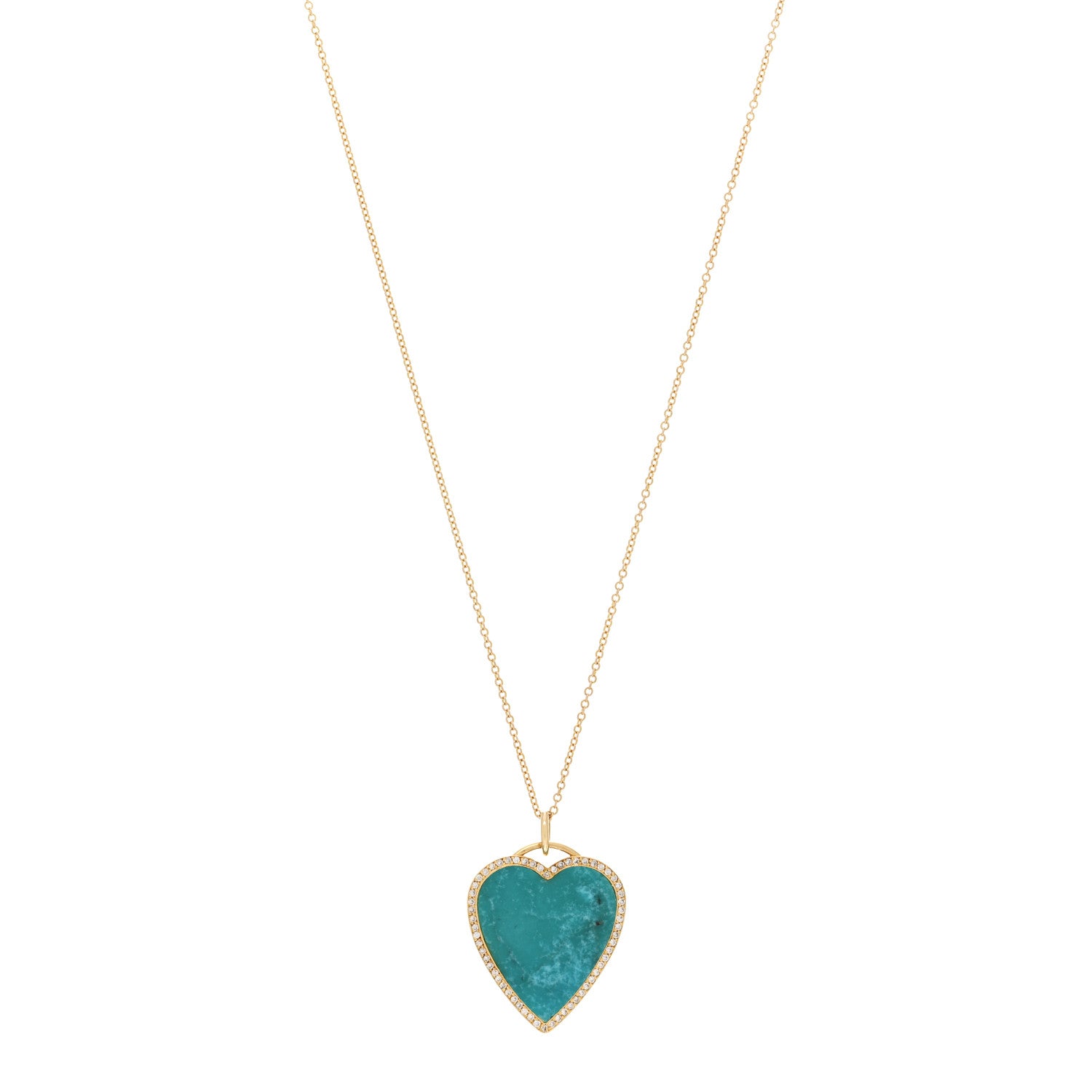 Jennifer Meyer 18K Yellow Gold Diamond Turquoise Heart Pendant Necklace 1 of 4