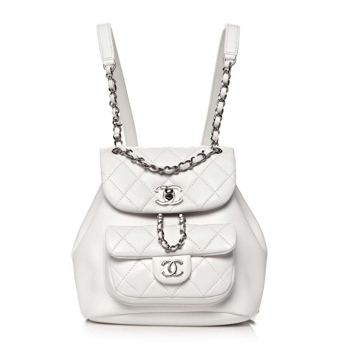 Lambskin Quilted Small Duma Drawstring Backpack White