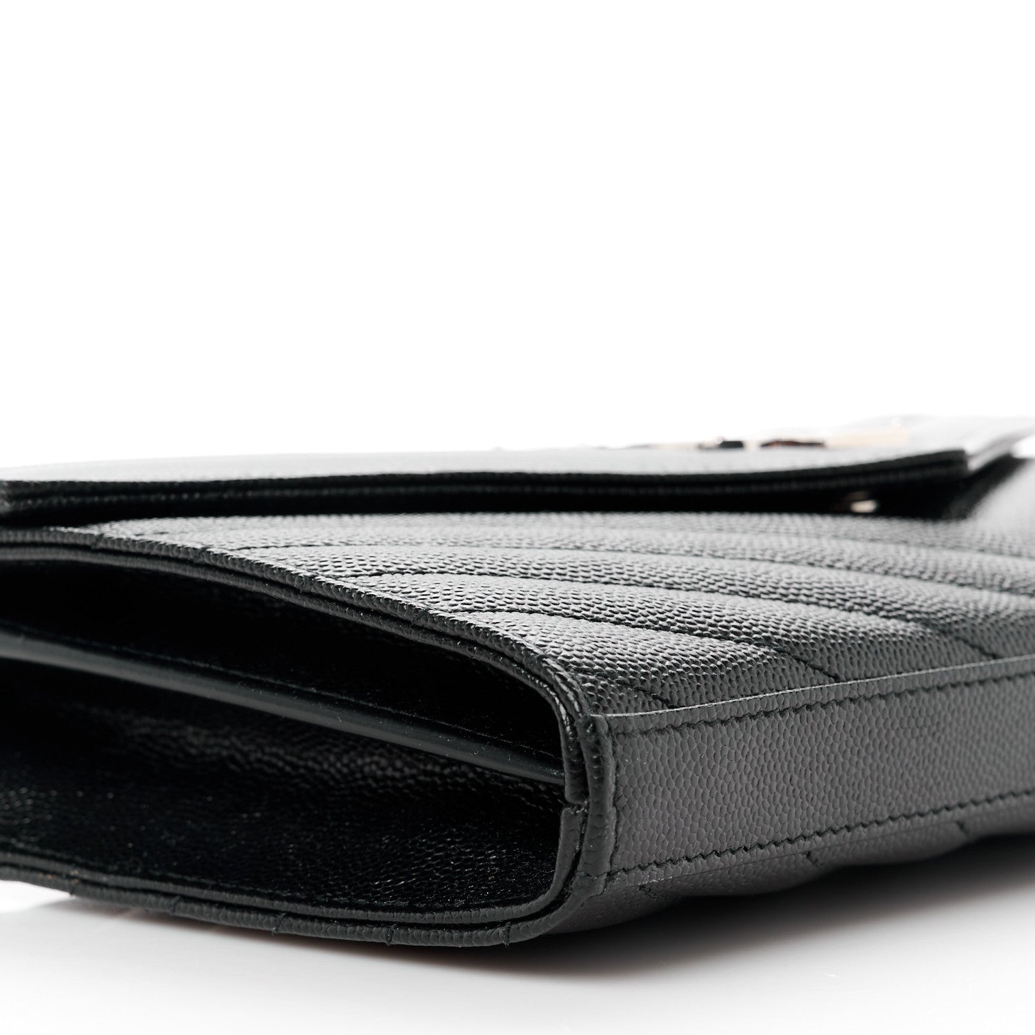 Saint Laurent Grain De Poudre Matelasse Chevron Monogram Chain Wallet Black 8 of 10