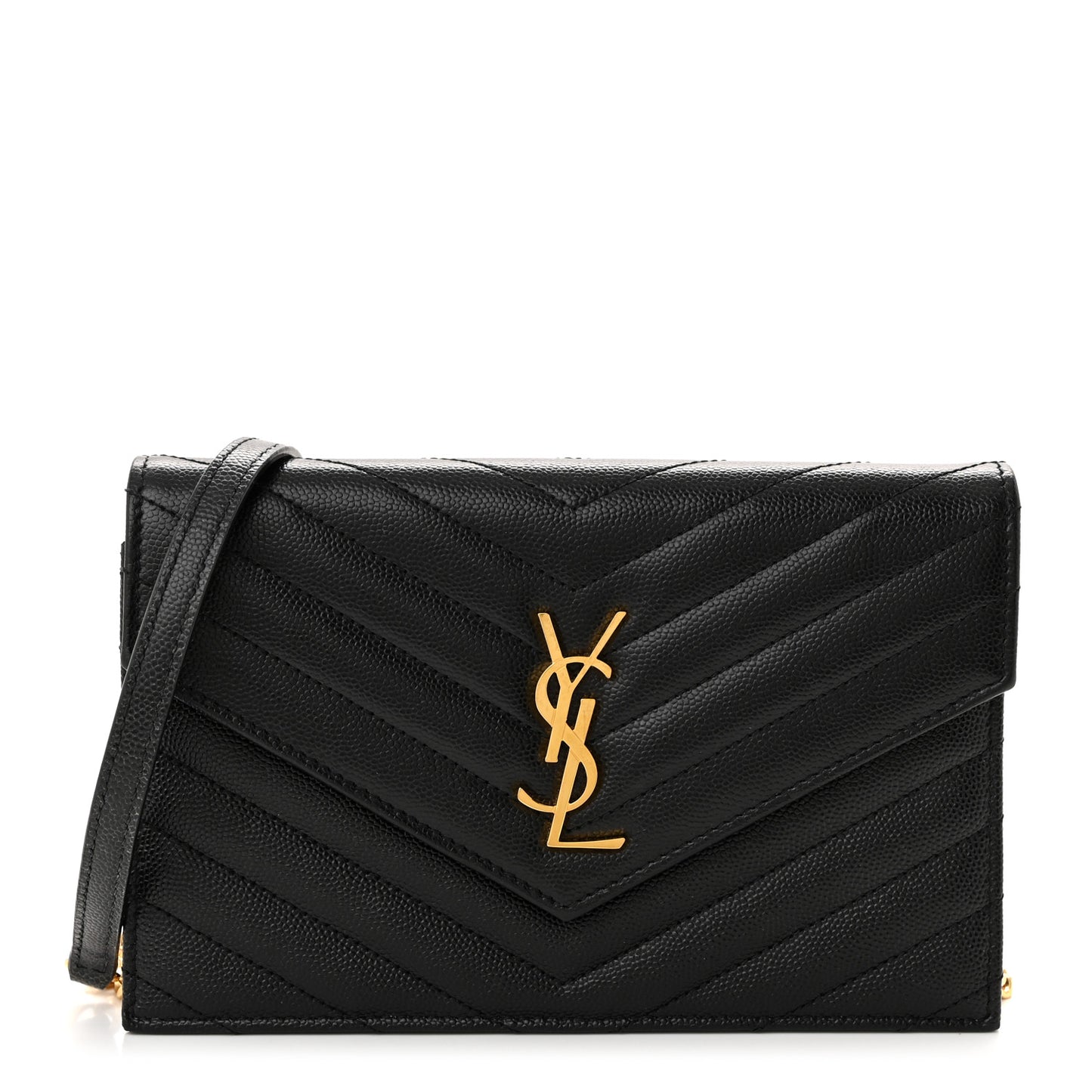 Grain De Poudre Matelasse Chevron Monogram Envelope Chain Wallet Black