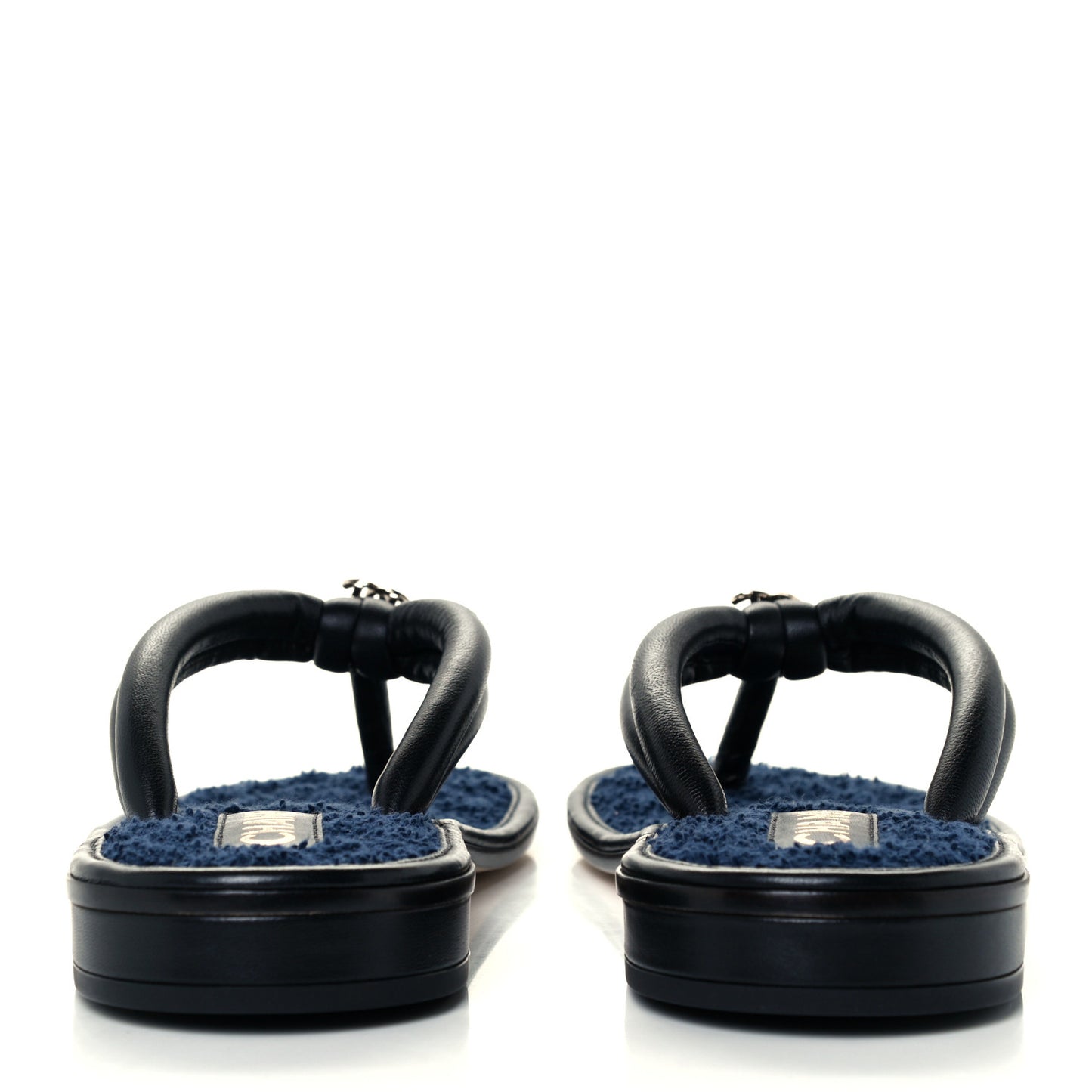 Lambskin Fabric CC Thong Sandals 36.5 Black Dark Navy