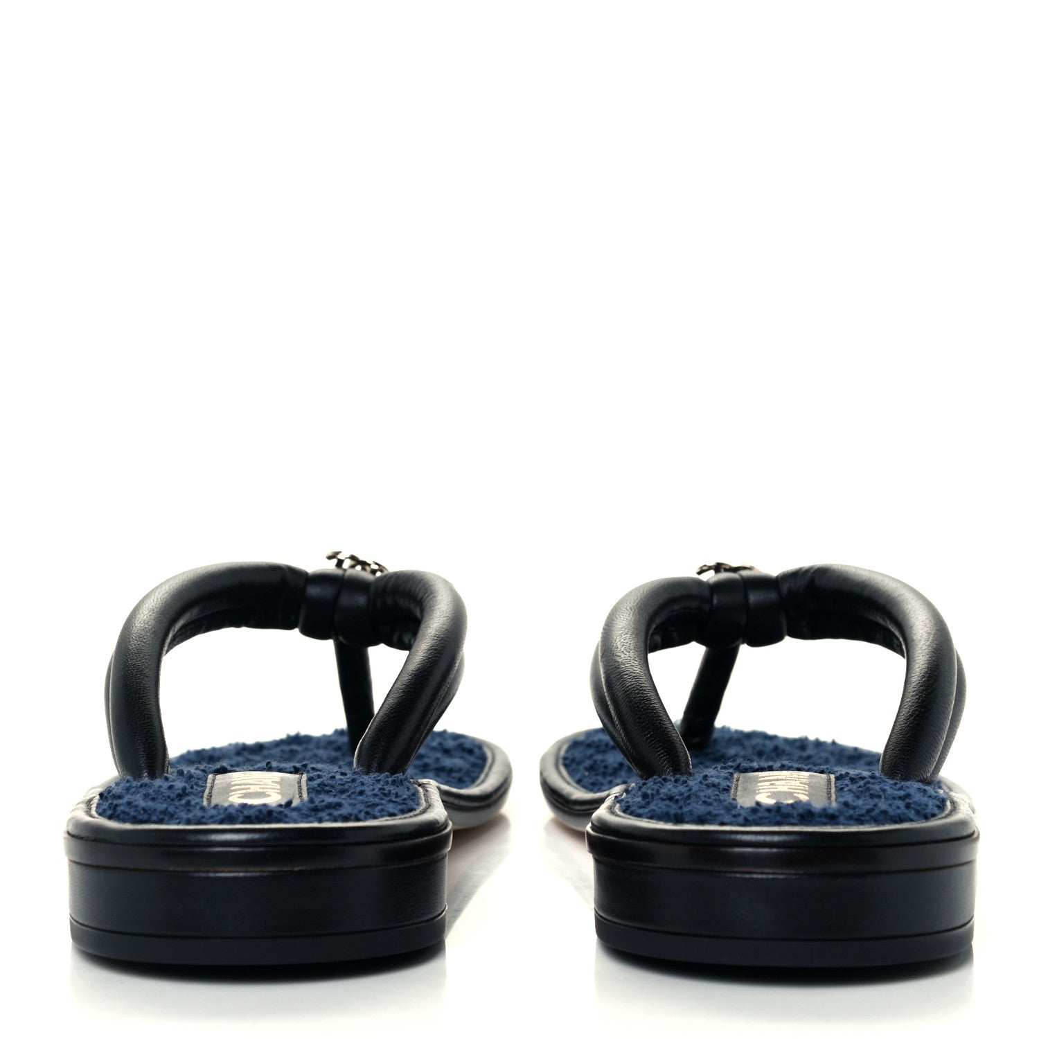 Chanel Lambskin Fabric CC Thong Sandals 36.5 Black Dark Navy 6 of 10