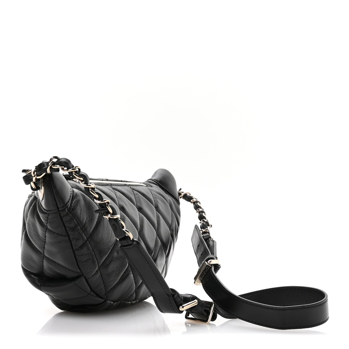 Lambskin Quilted Waist Bag Fanny Pack Black