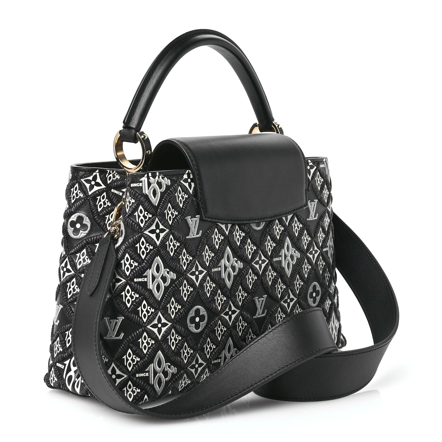 Louis Vuitton Calfskin Since 1854 Embroidered Capucines PM Black 3 of 10