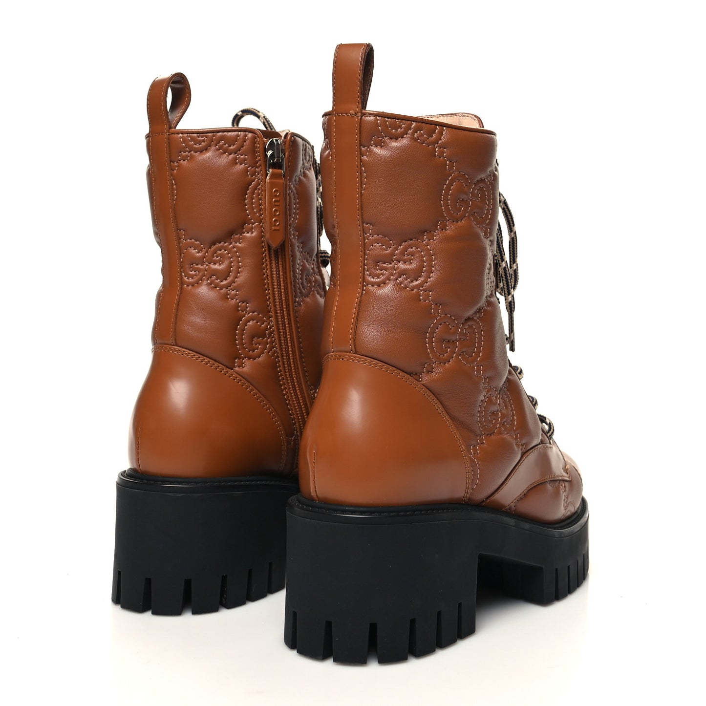 Cordovan Lux Nappa GG Matelasse Lace Up 60mm Combat Boots 36 Dark Hazel Brown