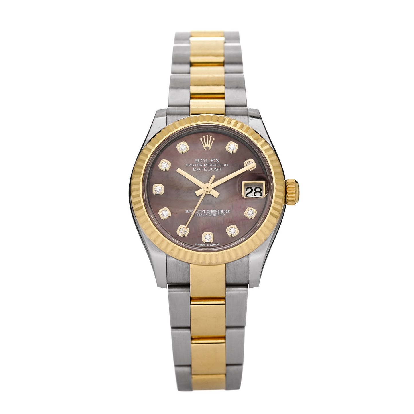 Stainless Steel 18K Yellow Gold Diamond Black Mother of Pearl 31mm Oyster Perpetual Datejust Watch 278273