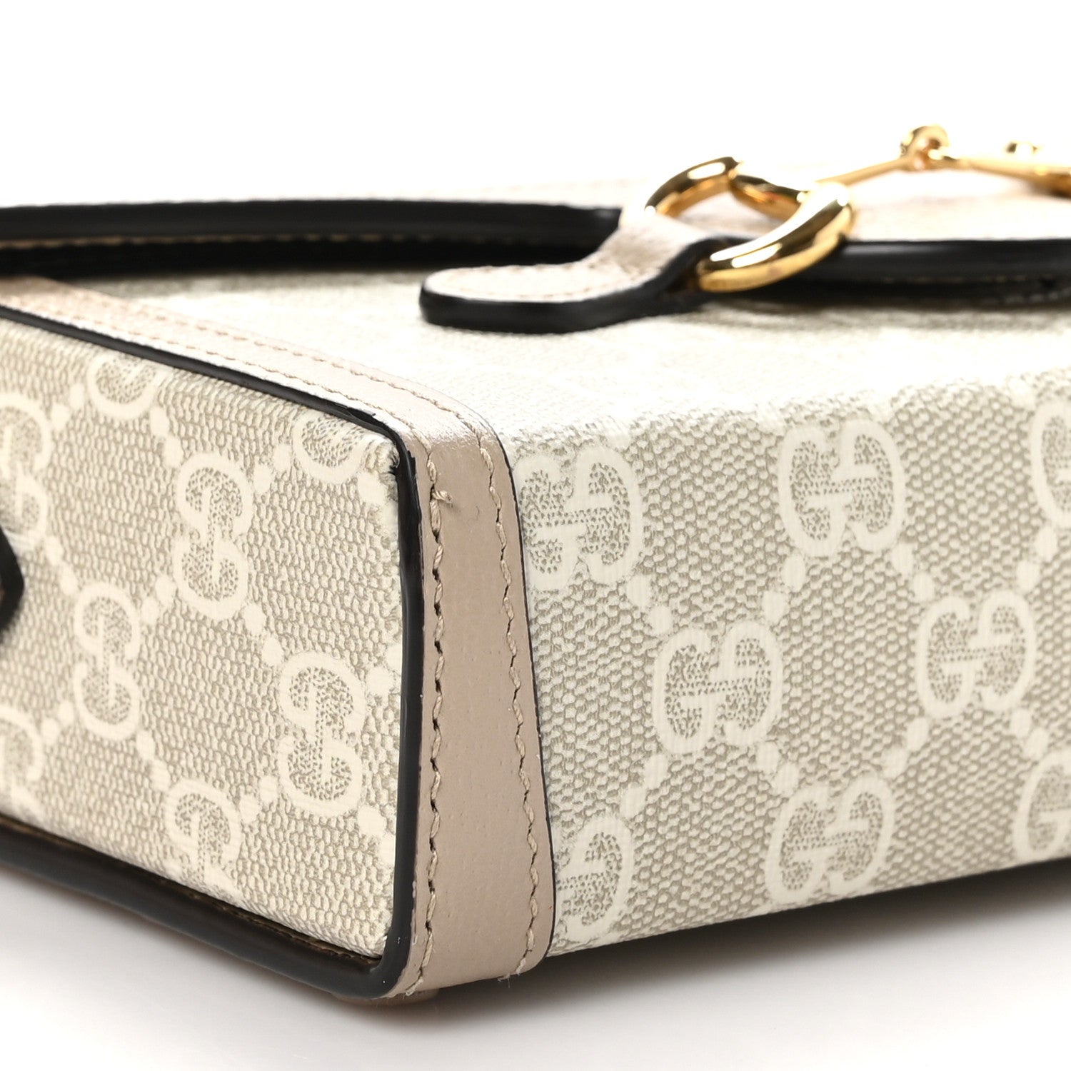 Gucci GG Supreme Monogram Textured Dollar Calfskin Mini Horsebit 1955 Shoulder Bag Beige Mystic White Oatmeal 9 of 11