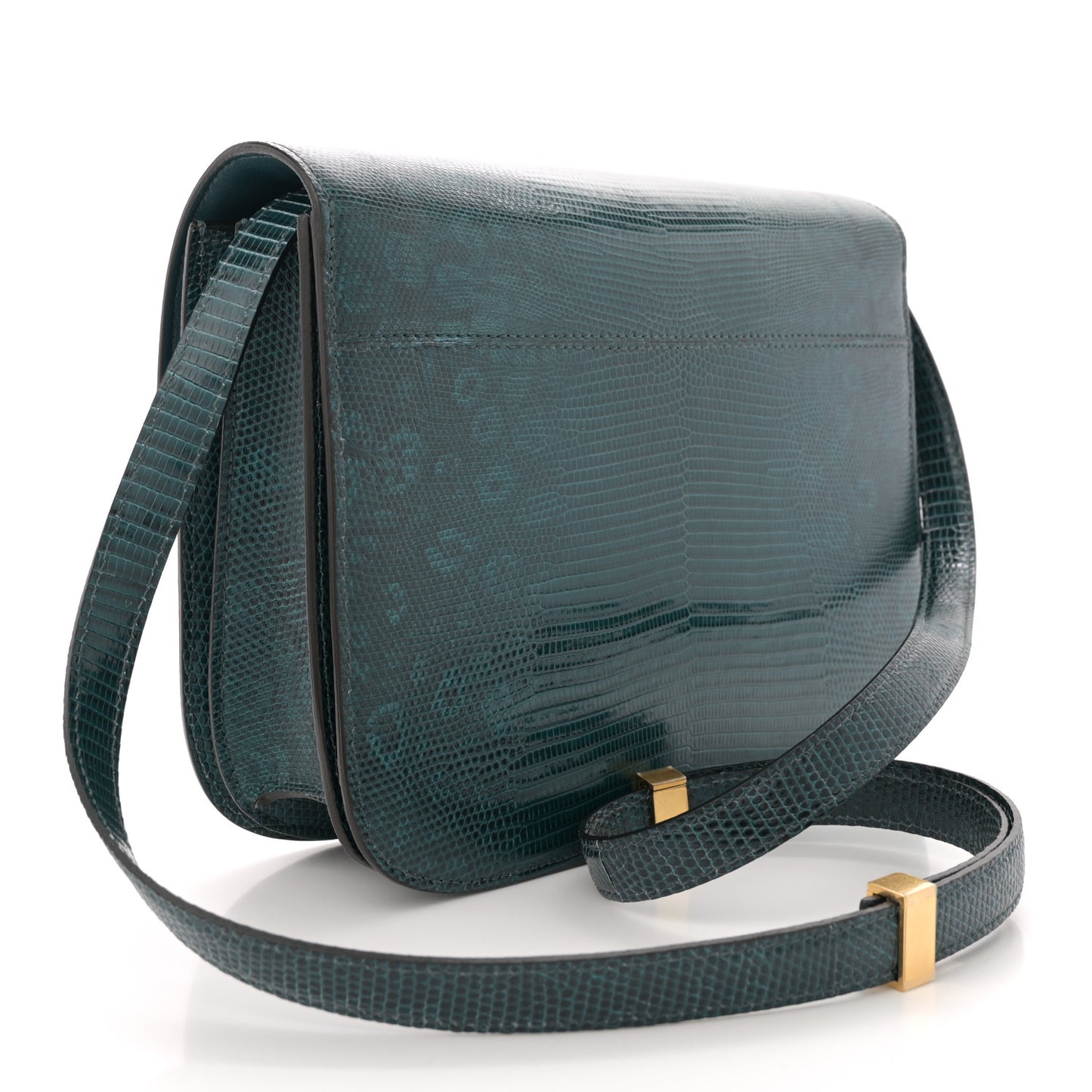 Lizard Medium Classic Box Flap Bag Dark Green