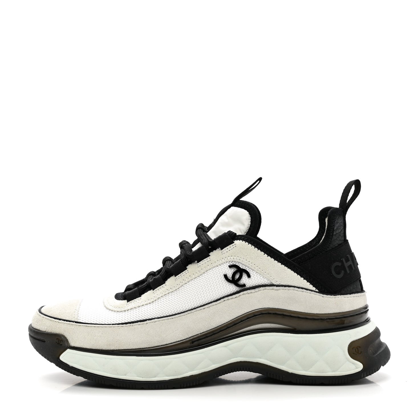 Velvet Calfskin Mixed Fibers CC Sneakers 36 White Black