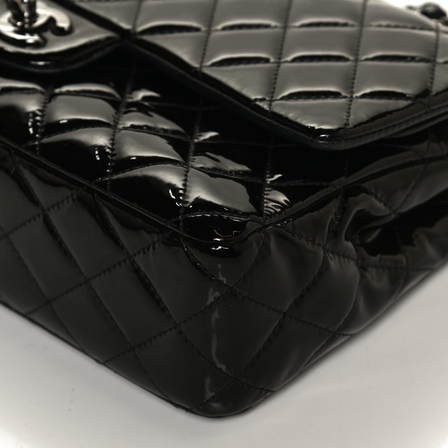 Patent Quilted Medium Double Flap Black