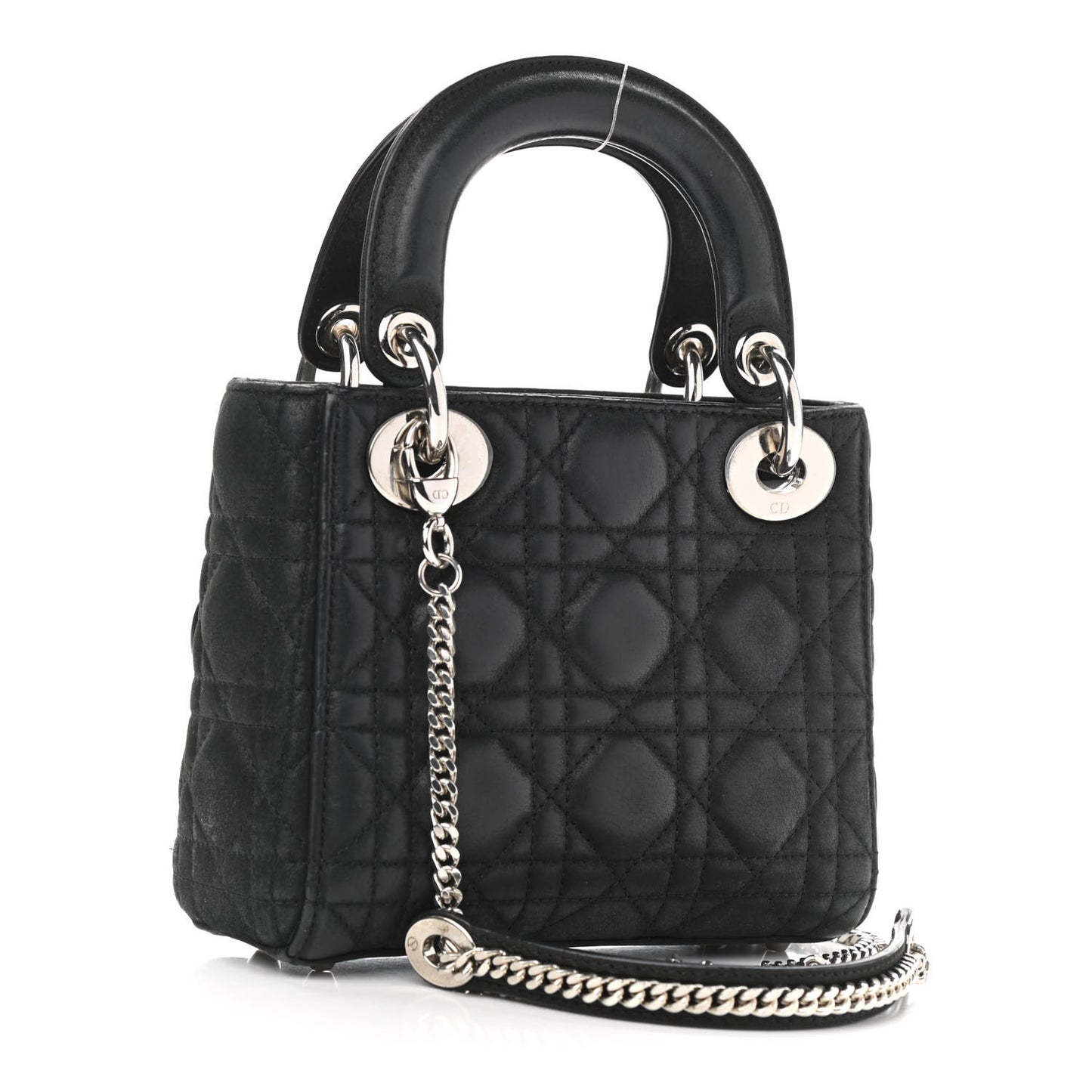 Metallic Calfskin Cannage Mini Lady Dior Black