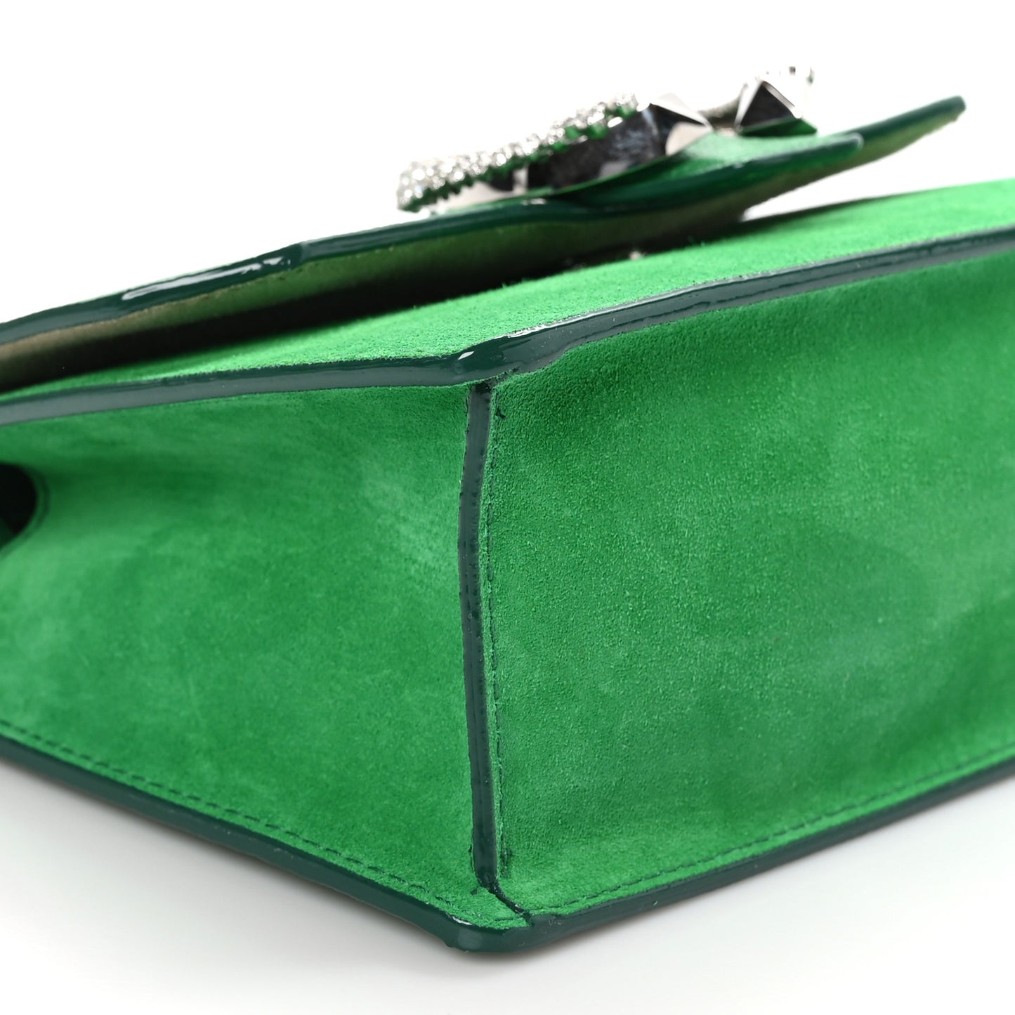 Goatskin Suede Crystal Madeline Shoulder Bag Malachite