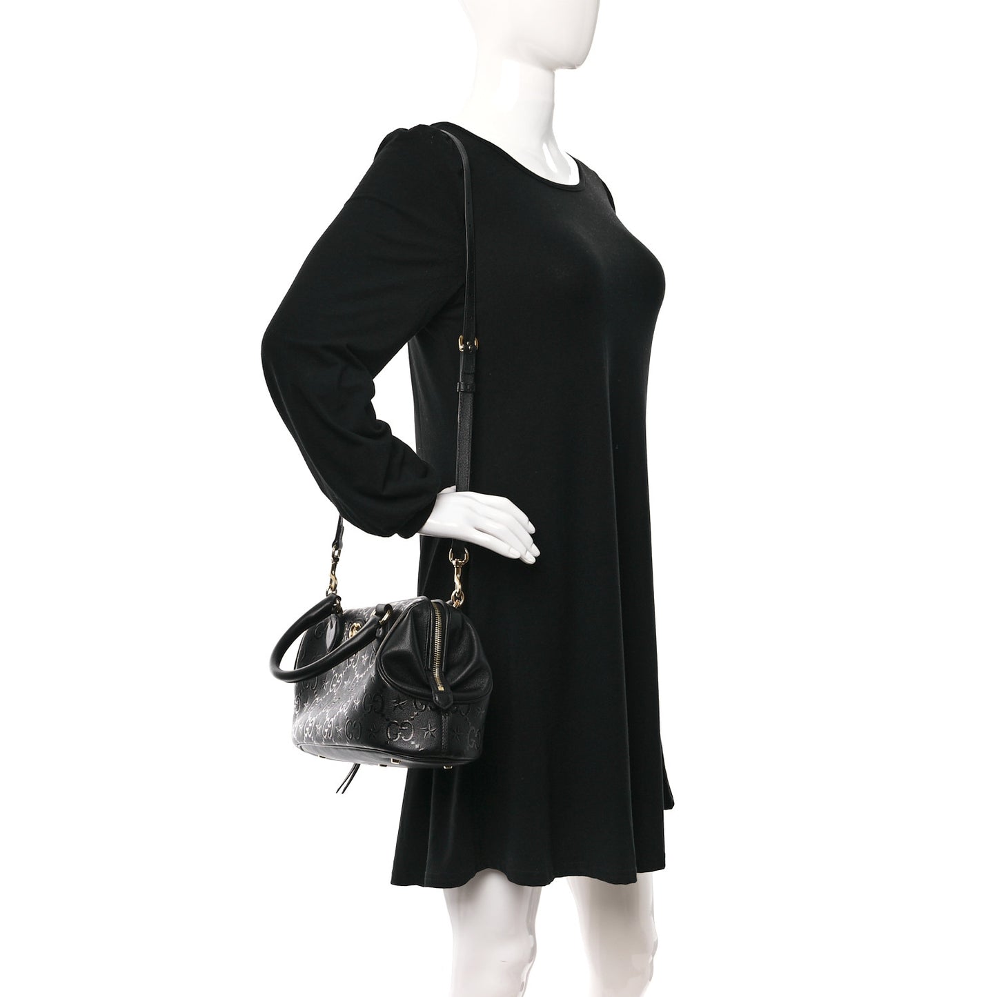 Wonka Grain Calfskin GG Monogram Star Embossed GG Top Handle Bag Black