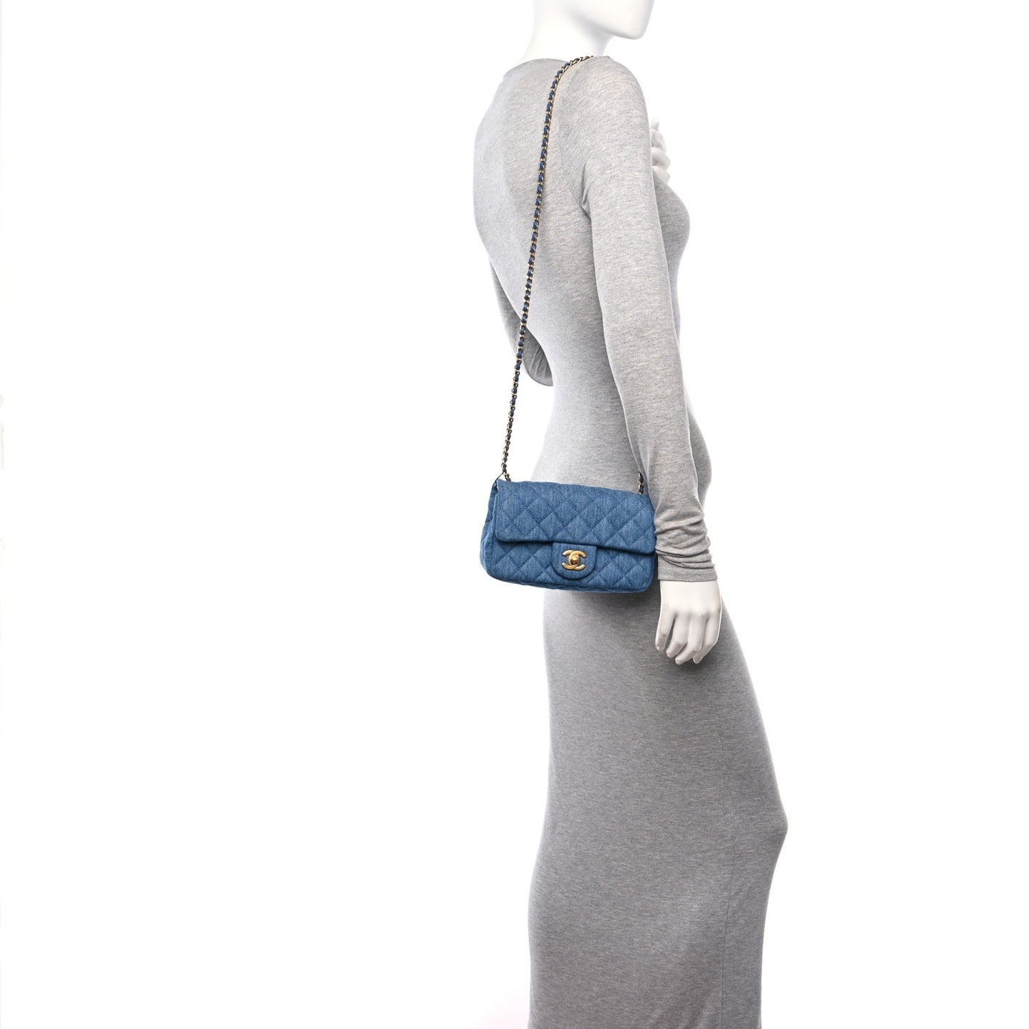 Denim Quilted Mini Pearl Crush Rectangular Flap Blue