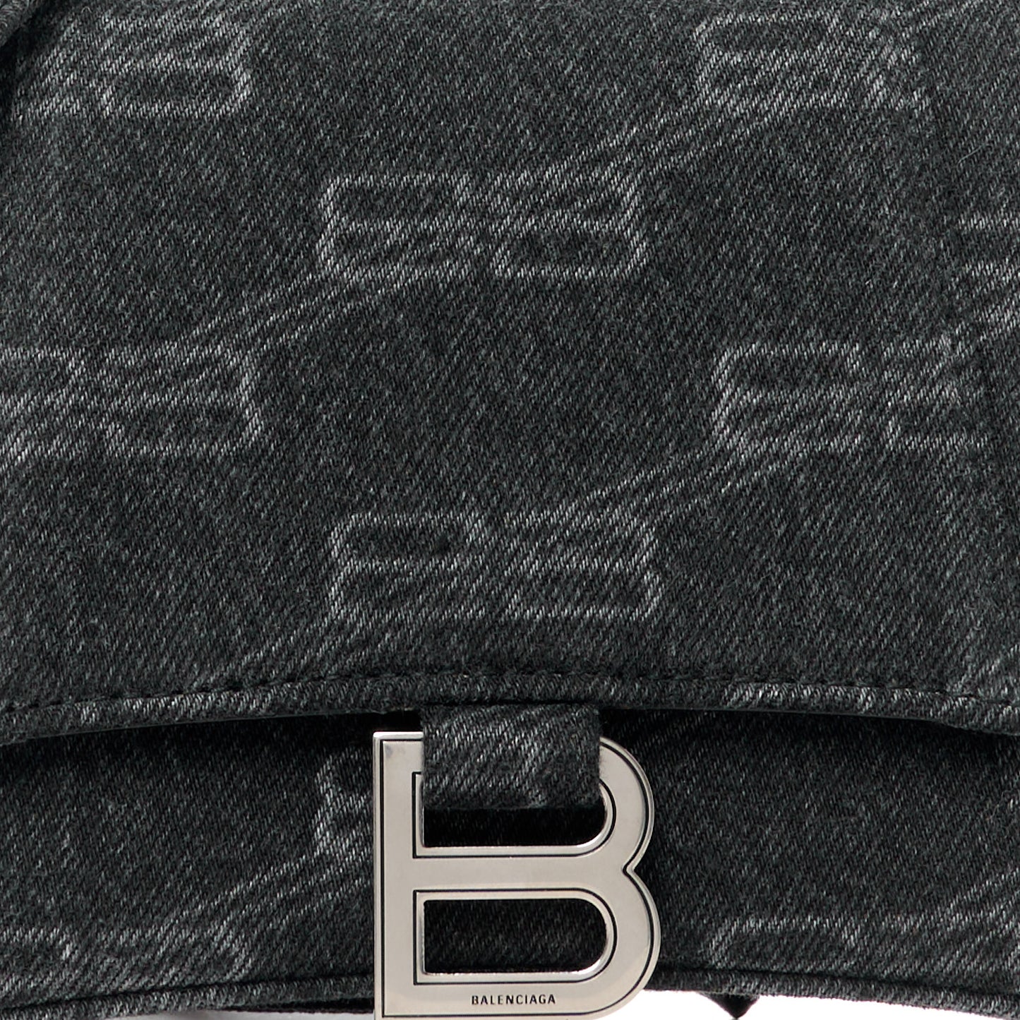 Washed Denim BB Monogram Small Hourglass Top Handle Bag Black