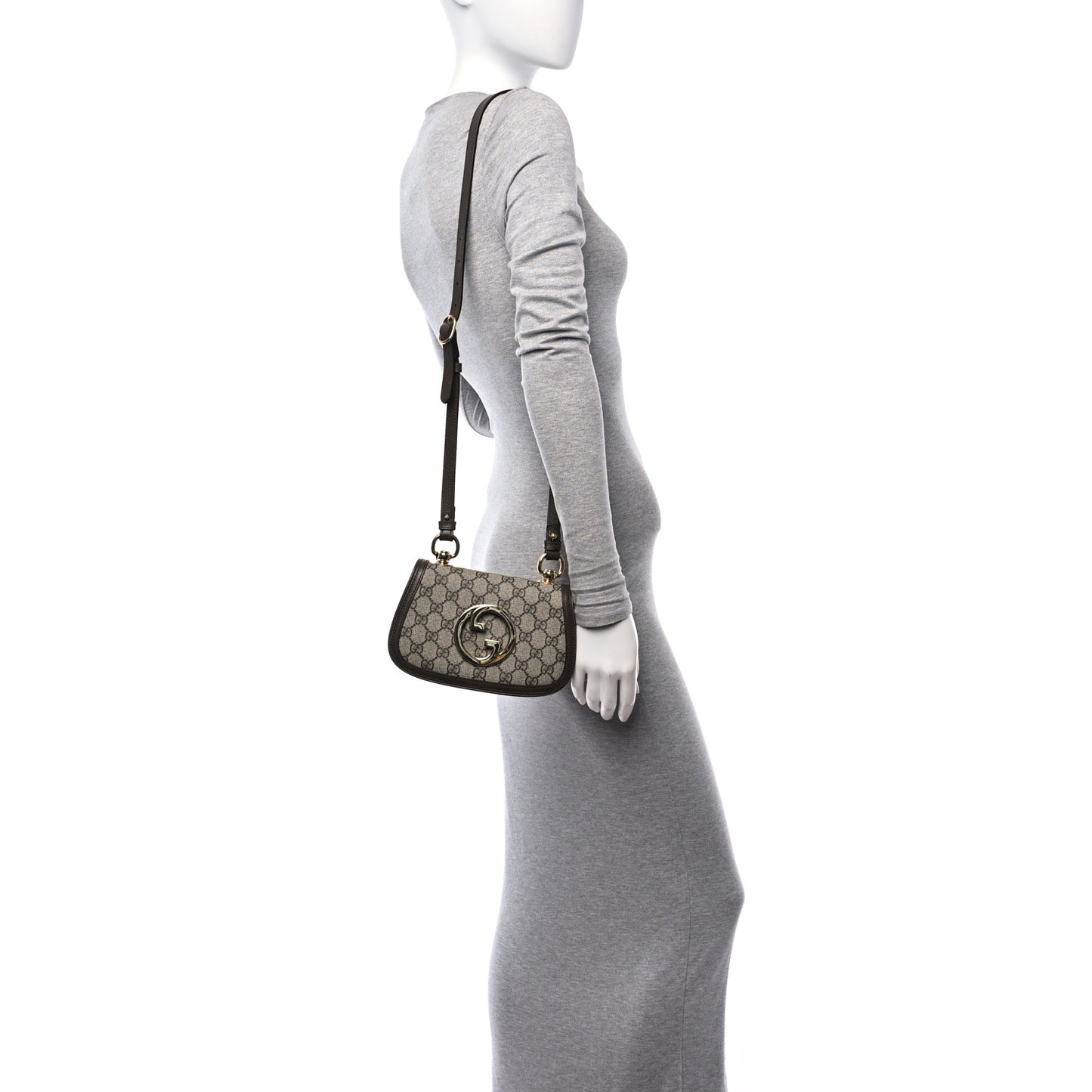 GG Supreme Monogram Textured Dollar Calfskin Mini Blondie Chain Shoulder Flap Bag Beige Ebony New Acero