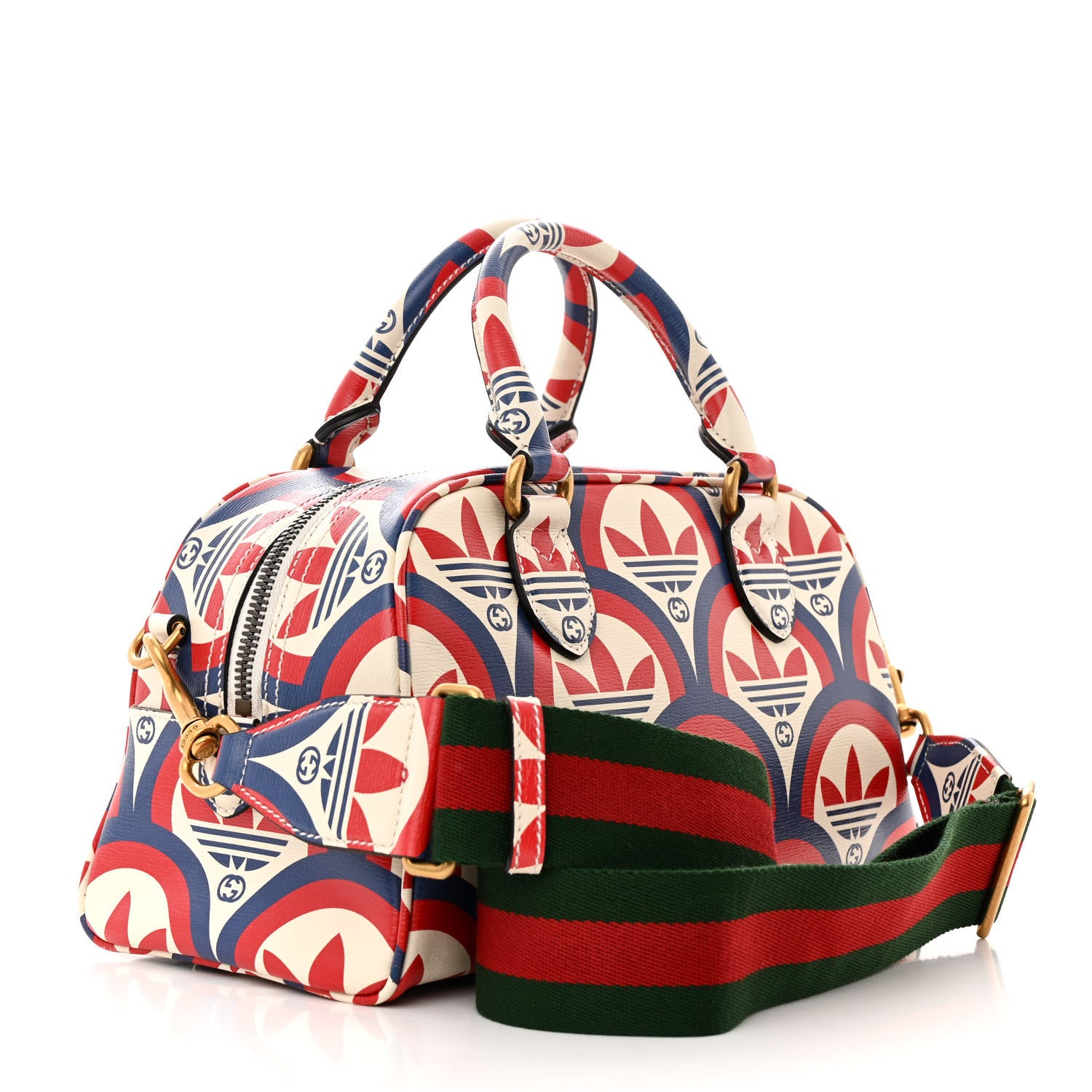 Gucci X ADIDAS Shangai Calfskin Web Trefoil Interlocking G Mini Duffle Bag Red White Blue 3 of 11