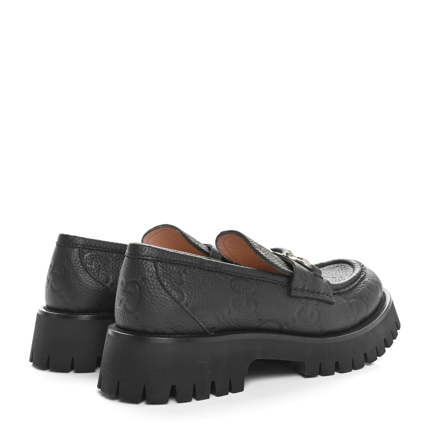 Piuma Calfskin Embossed Womens Platform Lug Sole Loafers 39 Black