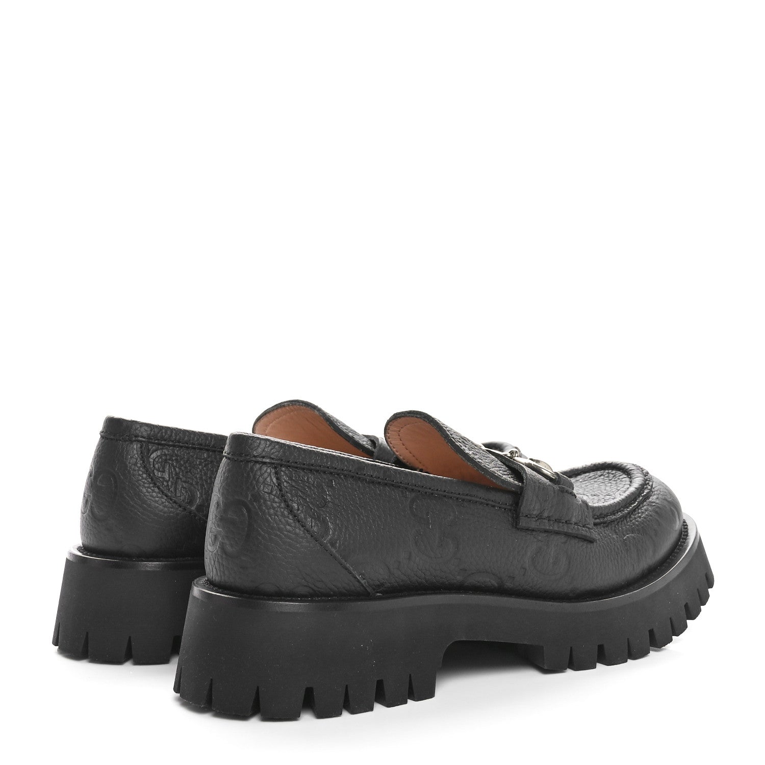 Gucci Piuma Calfskin Embossed Womens Platform Lug Sole Loafers 39 Black 4 of 7