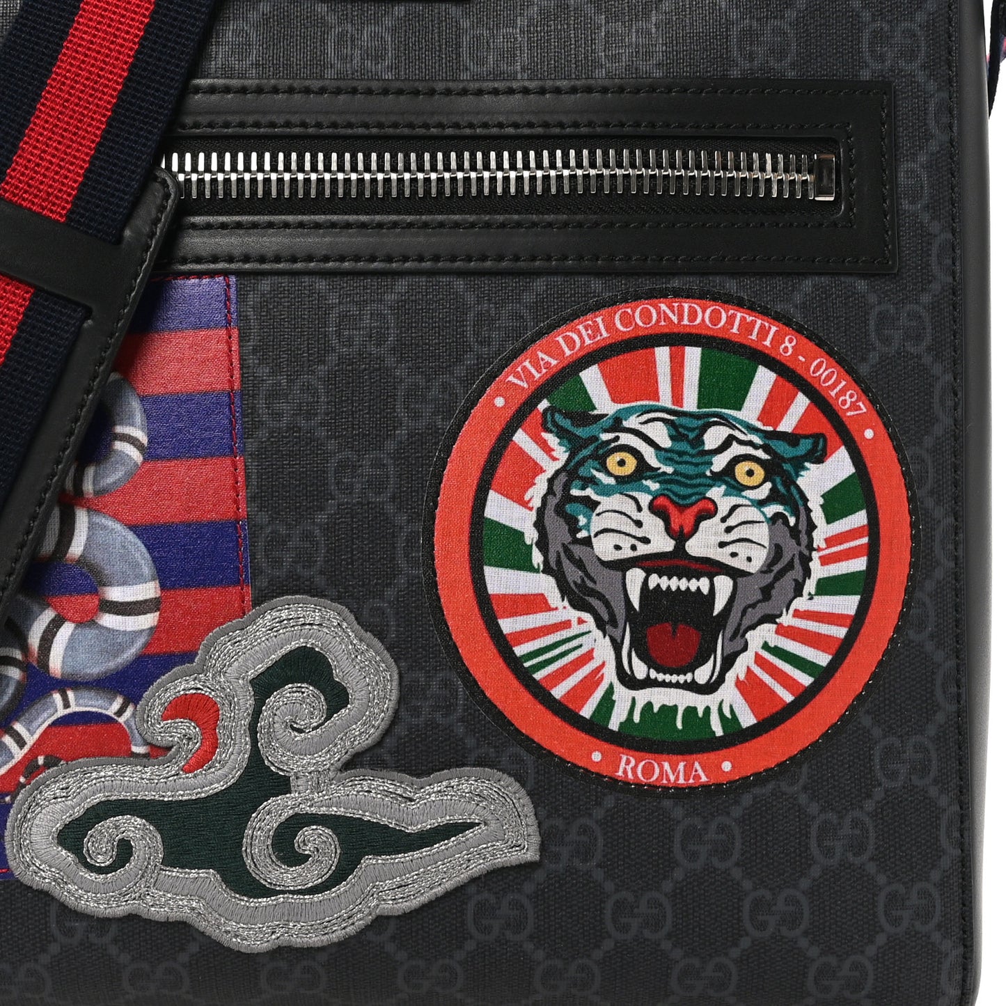GG Supreme Monogram Night Courrier Flat Messenger Bag Black Multicolor