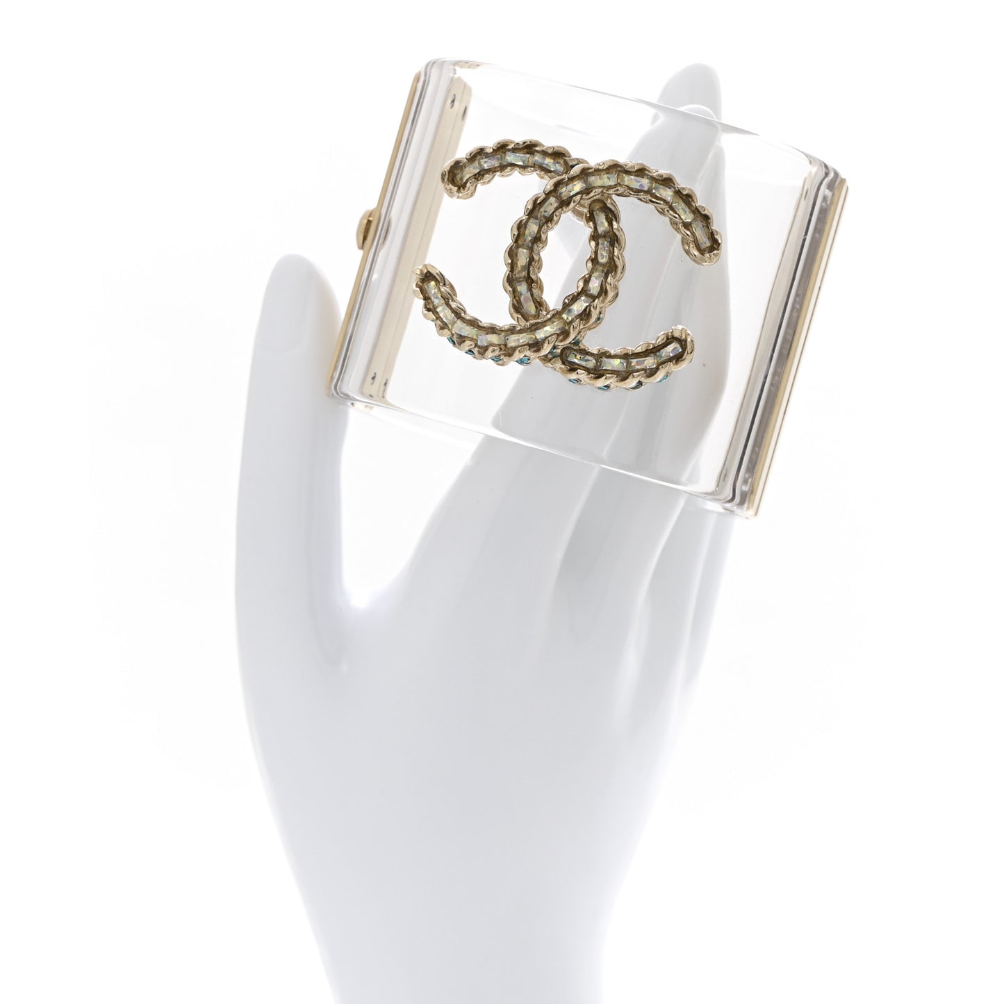 Lucite Iridescent Crystal CC Cuff Transparent Silver Blue