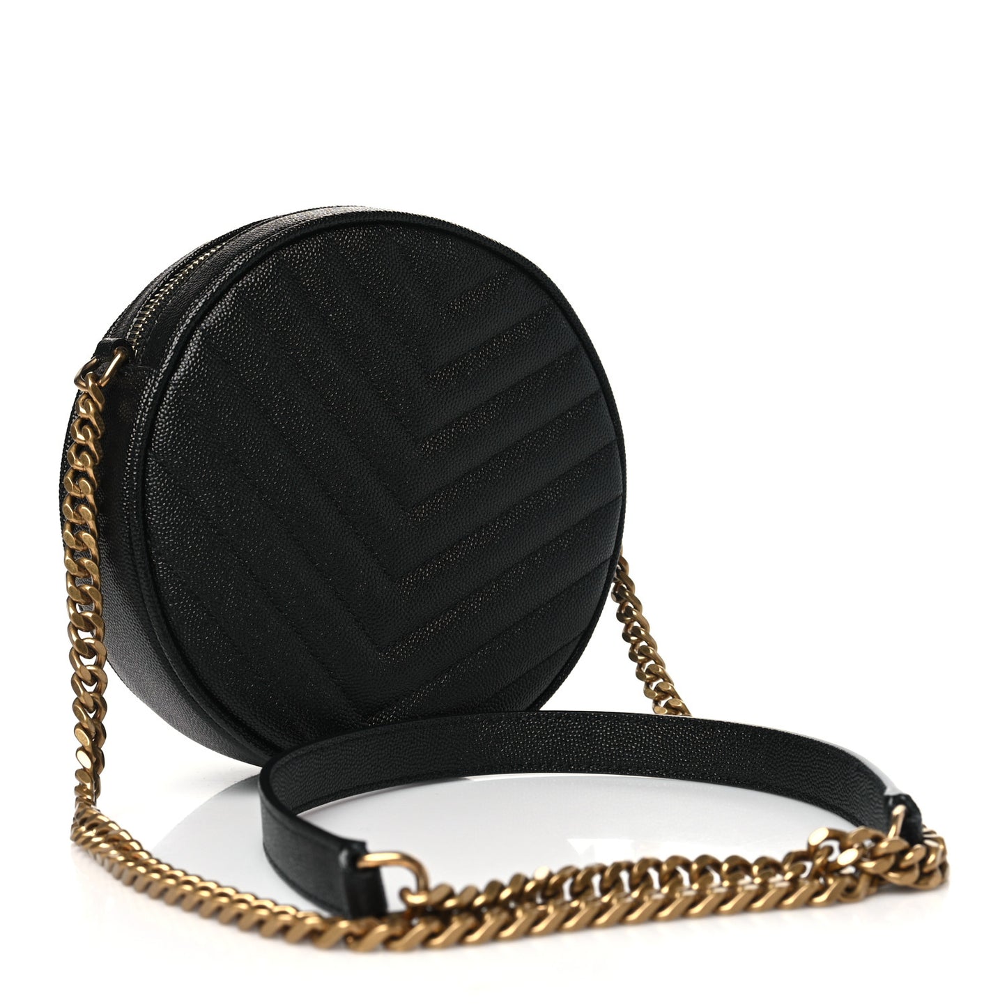 Grain De Poudre Matelasse Chevron Quilted Round Vinyle Camera Bag Black