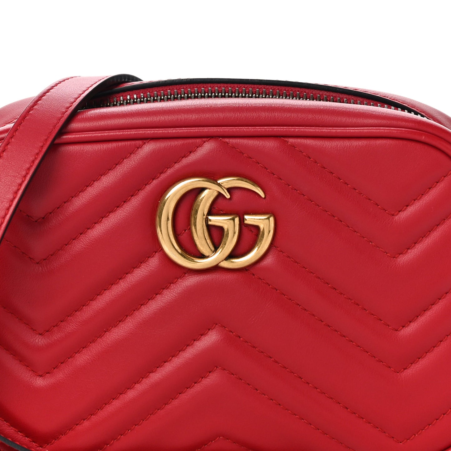 Calfskin Matelasse Mini GG Marmont Chain Shoulder Bag Hibiscus Red