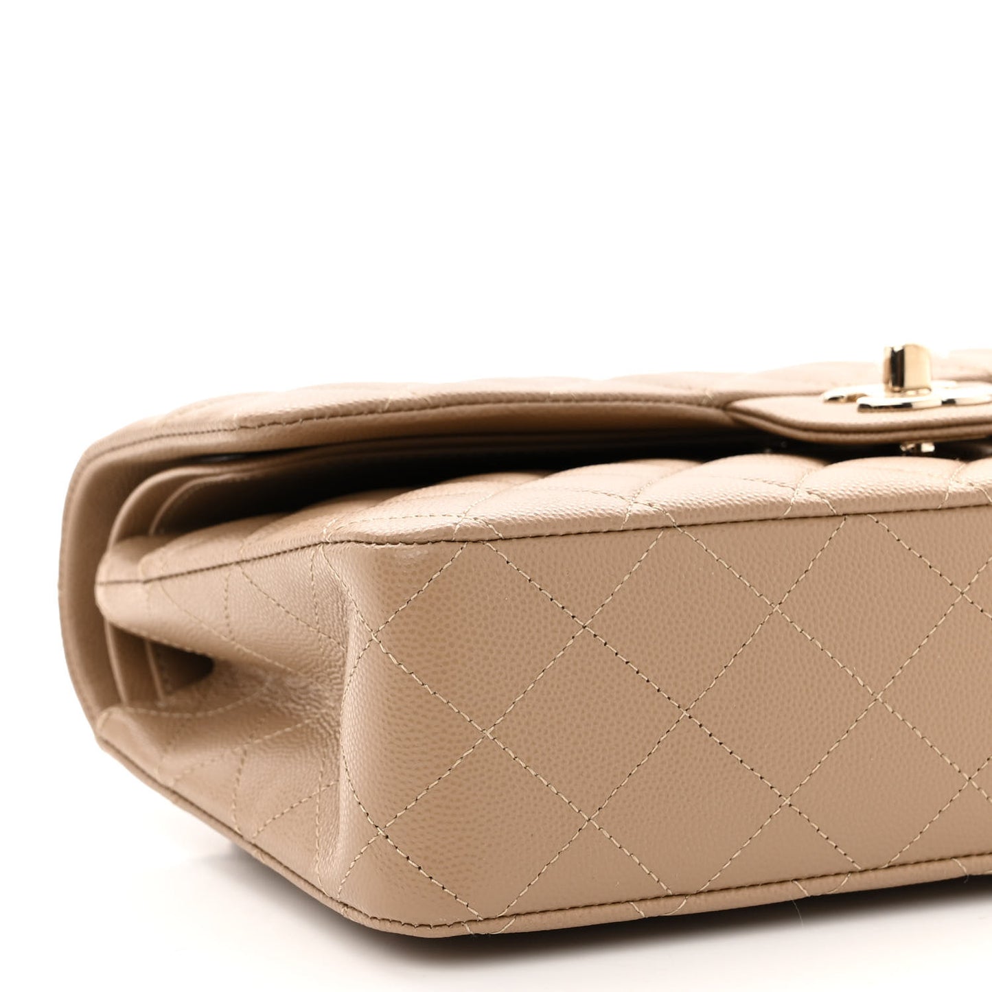 Caviar Quilted Medium Double Flap Beige