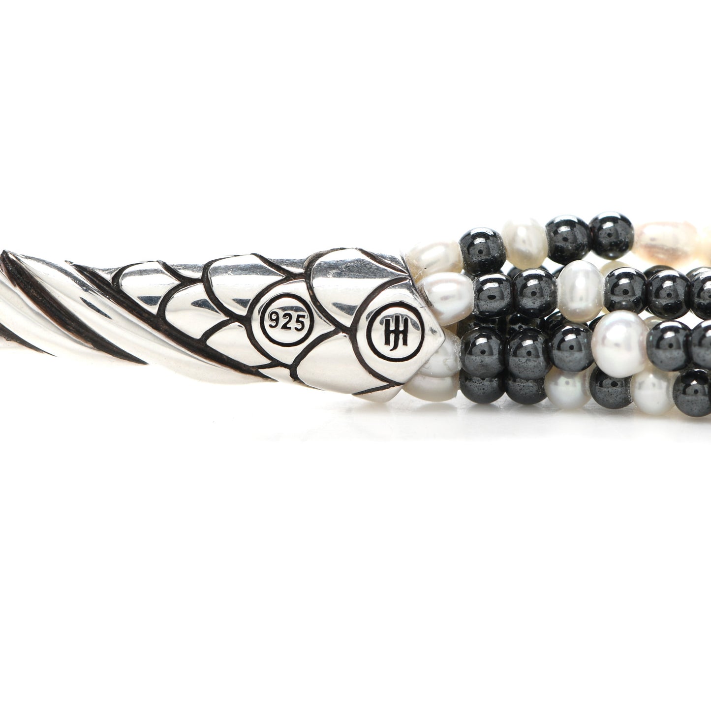 Sterling Silver Mother of Pearl Hematite Blue Sapphire Legends Naga Multi Strand Necklace