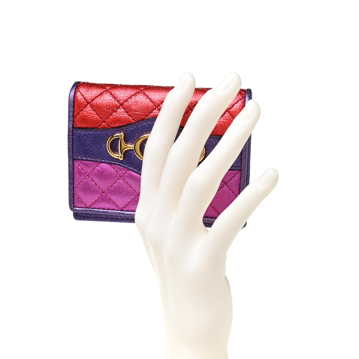 Laminated Nappa Trapuntata Zumi Card Case Rosso Fuxia Bizantin