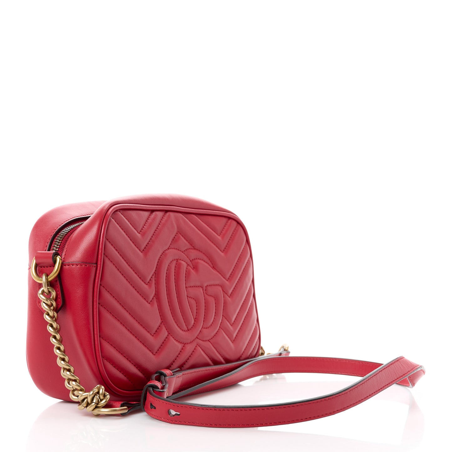Calfskin Matelasse Small GG Marmont Chain Shoulder Bag Hibiscus Red