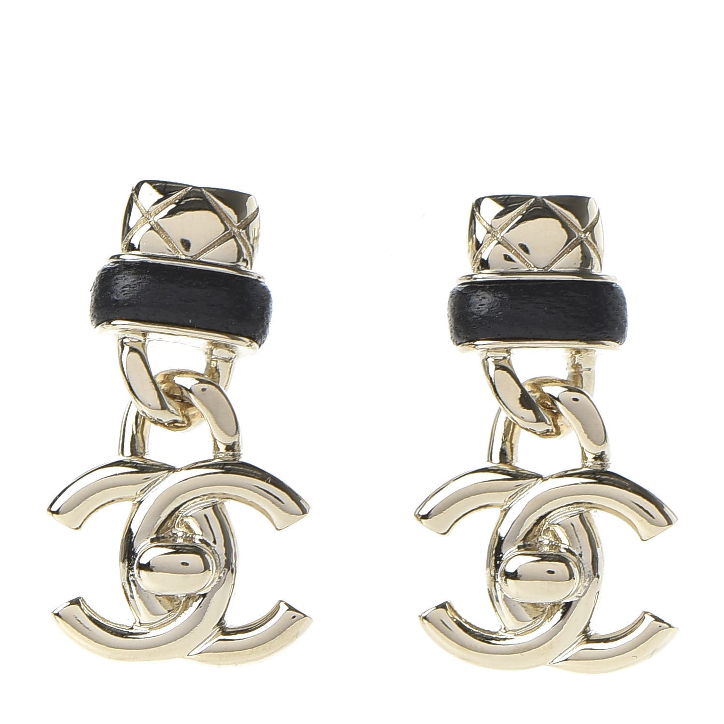 Lambskin CC Turnlock Drop Earrings Gold Black