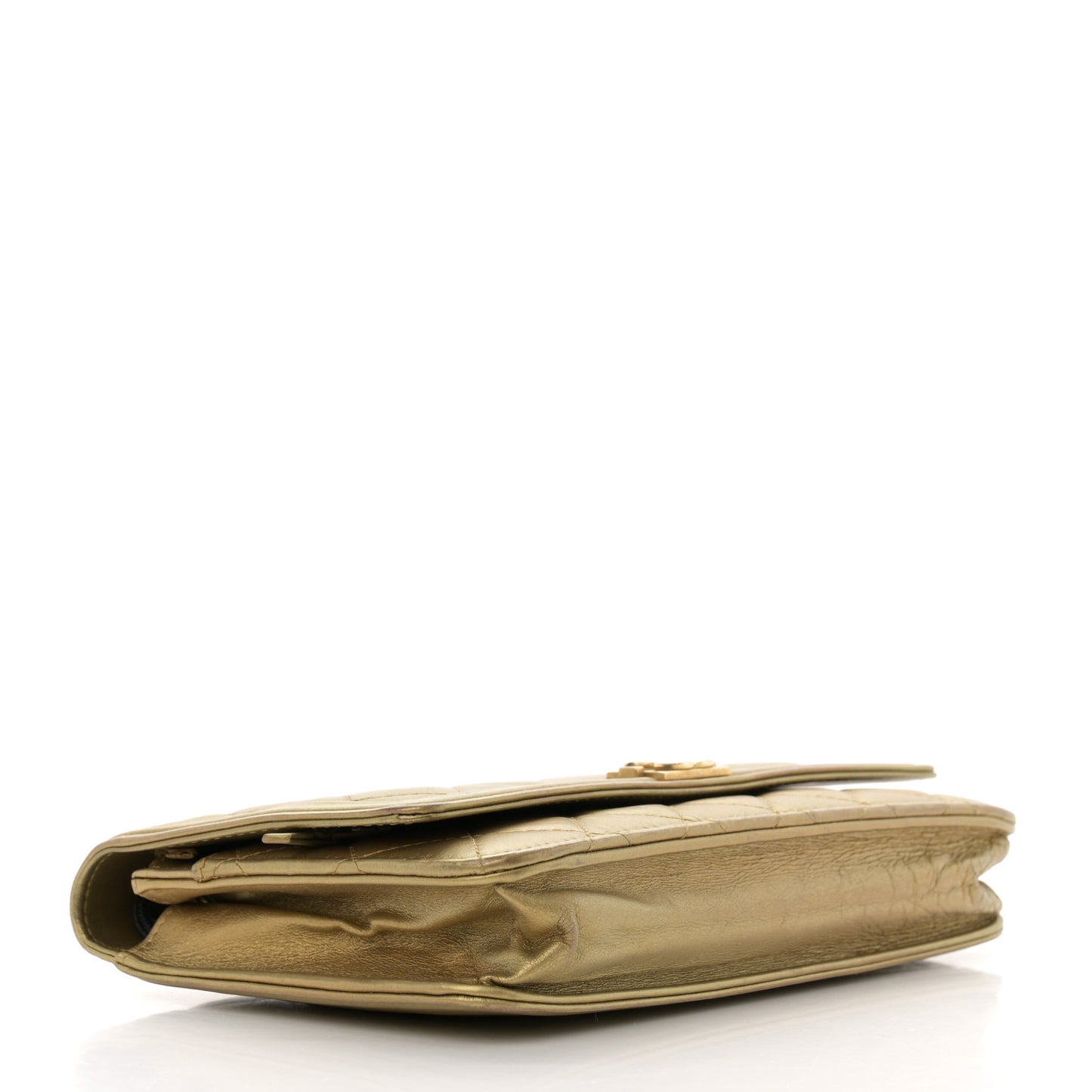 Distressed Calfskin Quilted Boy Wallet On Chain WOC Gold