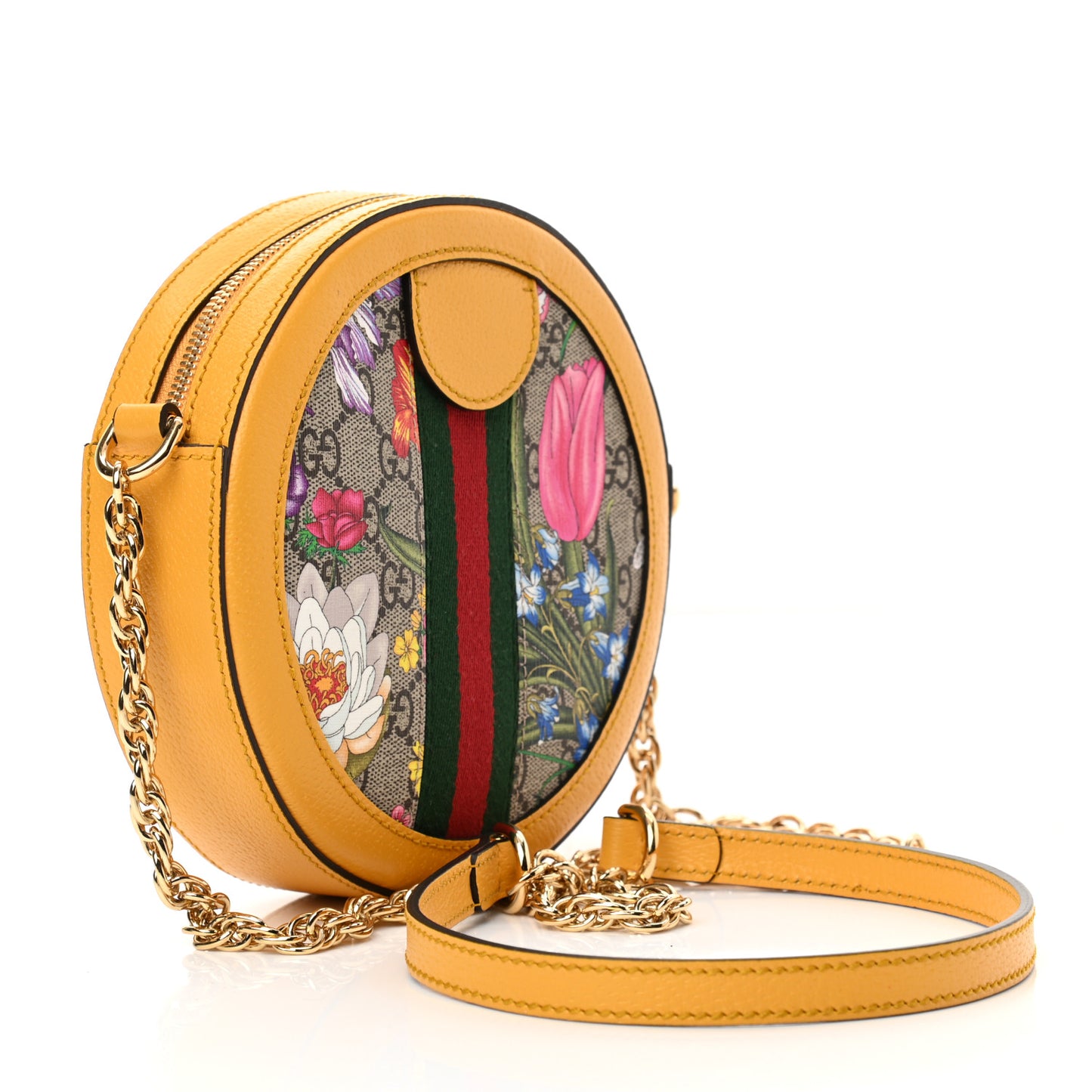 GG Supreme Monogram Flora Web Mini Ophidia Round Shoulder Bag Beige Multicolor Crop