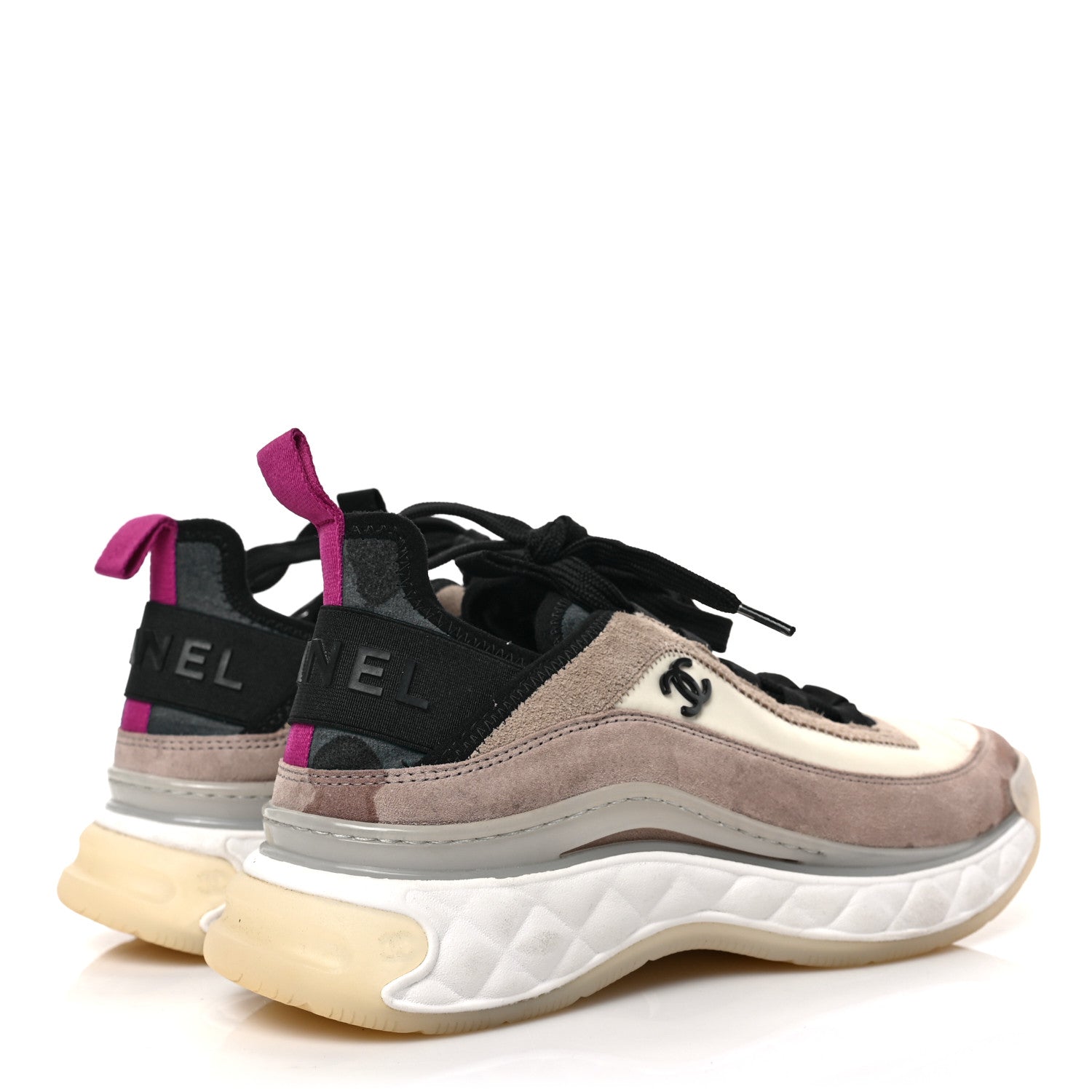 Chanel Suede Calfskin Nylon Grosgrain CC Sneakers 37 Beige Pink 4 of 8