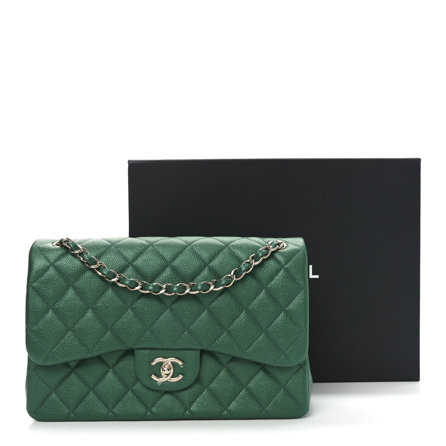 Metallic Caviar Quilted Jumbo Double Flap Green