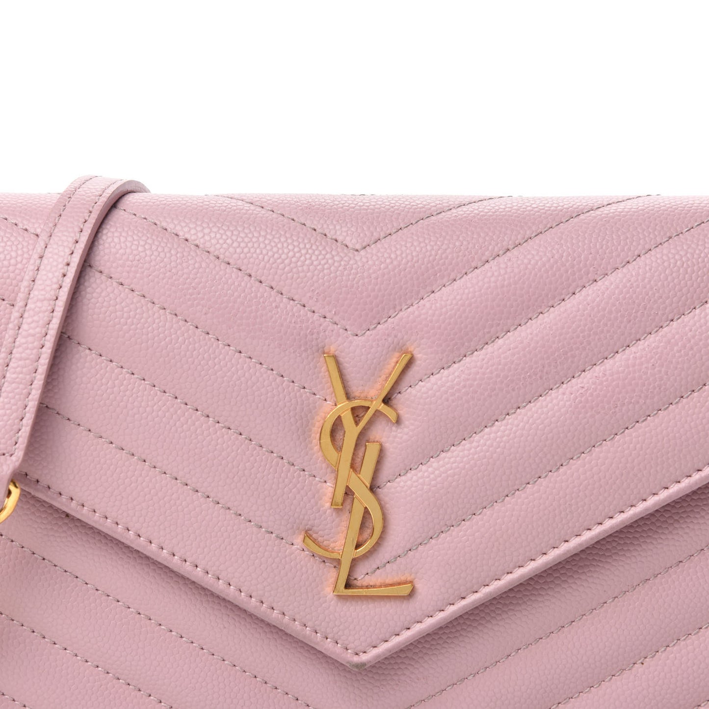 Grain De Poudre Matelasse Chevron Monogram Envelope Chain Wallet Pale Pink