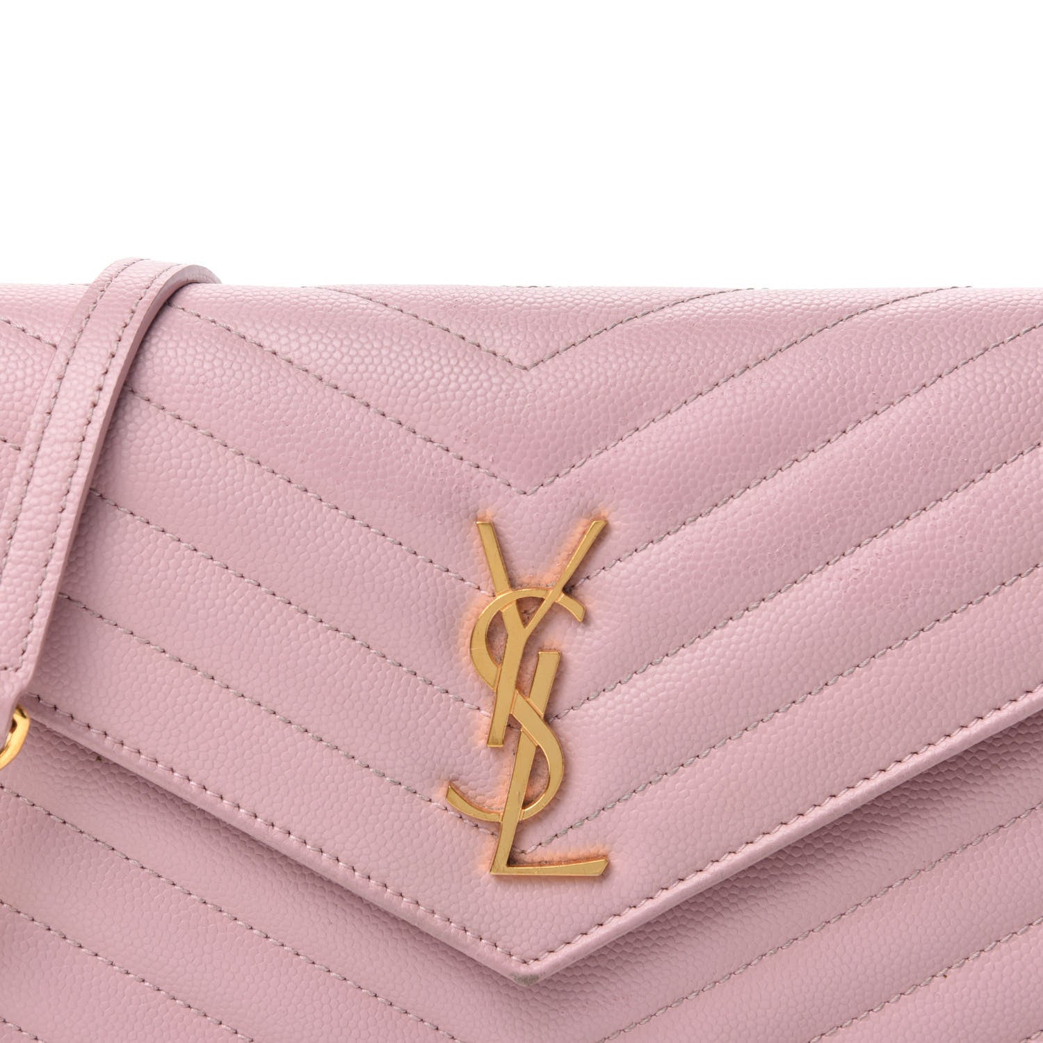 Saint Laurent Grain De Poudre Matelasse Chevron Monogram Envelope Chain Wallet Pale Pink 13 of 13