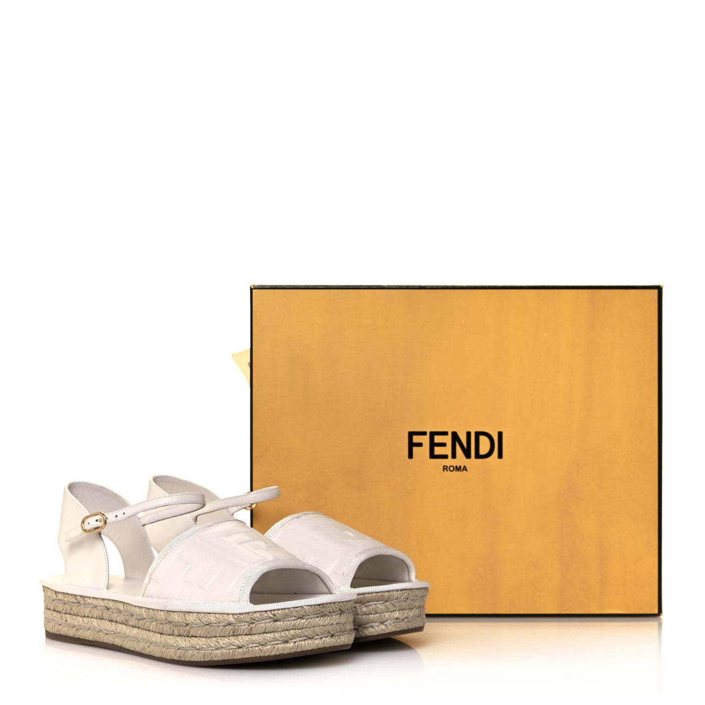 Nappa FF Embossed Espadrille Platform Sandals 38 Snow