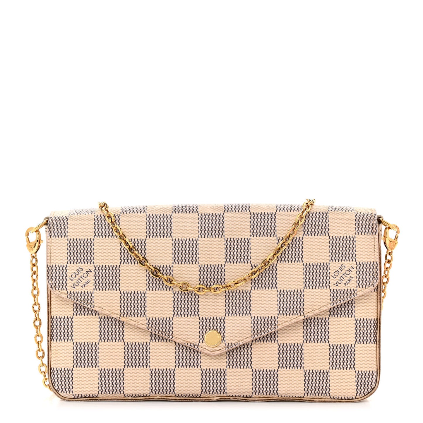 Damier Azur Pochette Felicie Chain Wallet Rose Ballerine