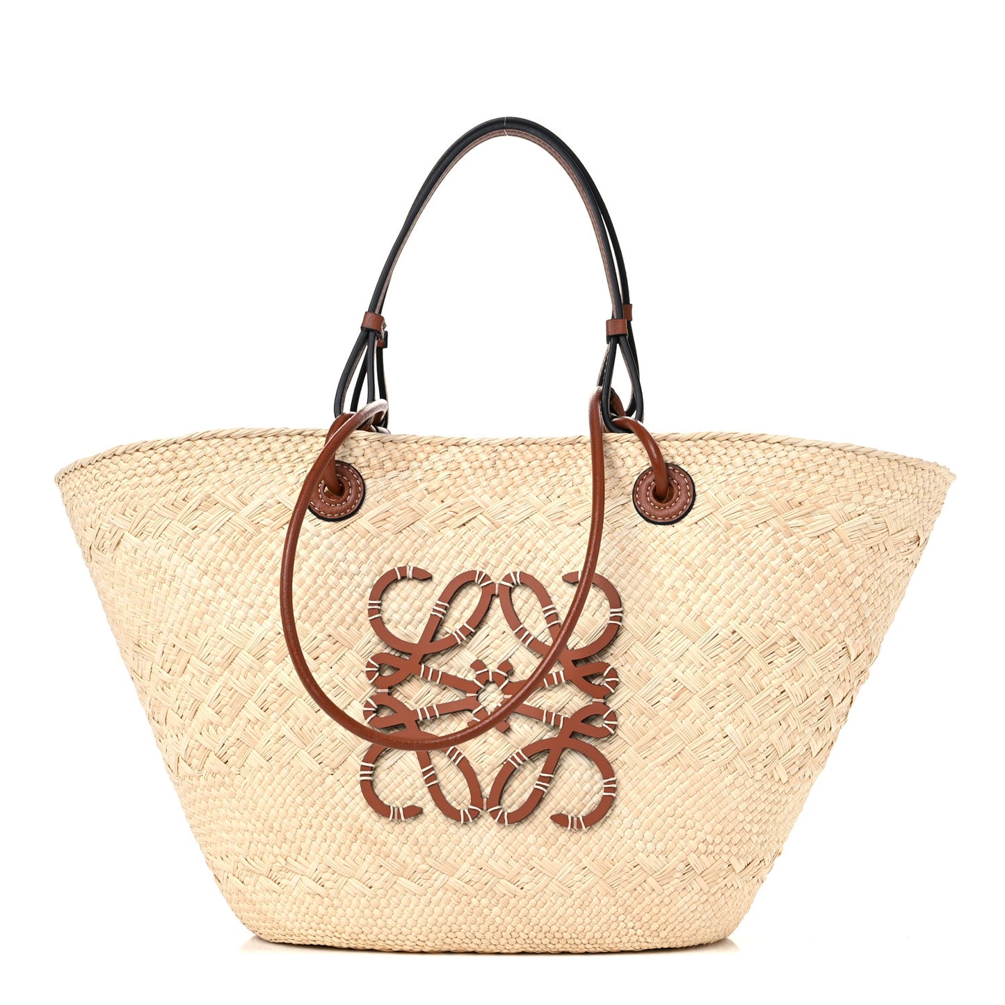 Iraca Palm Calfskin Anagram Basket Bag Natural Tan