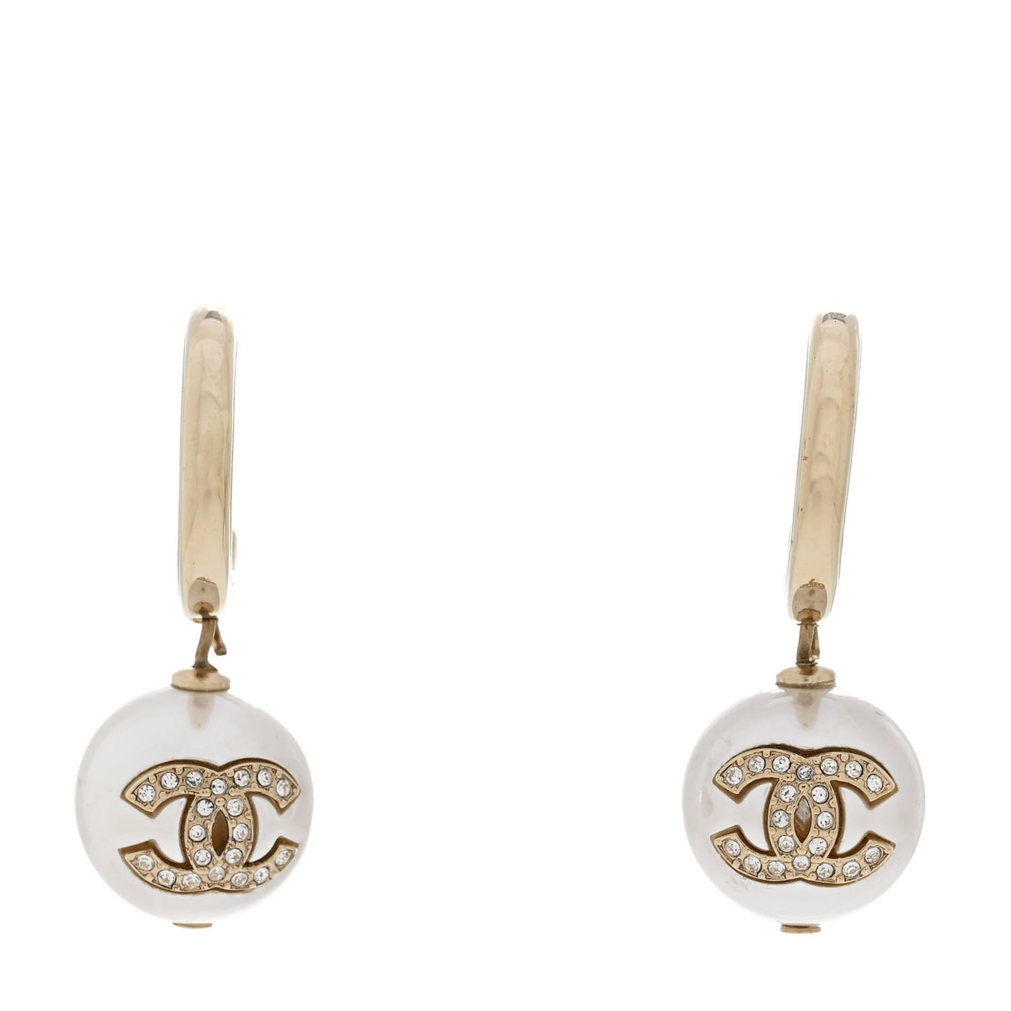 Pearl Crystal CC Drop Earrings Gold Pearly White